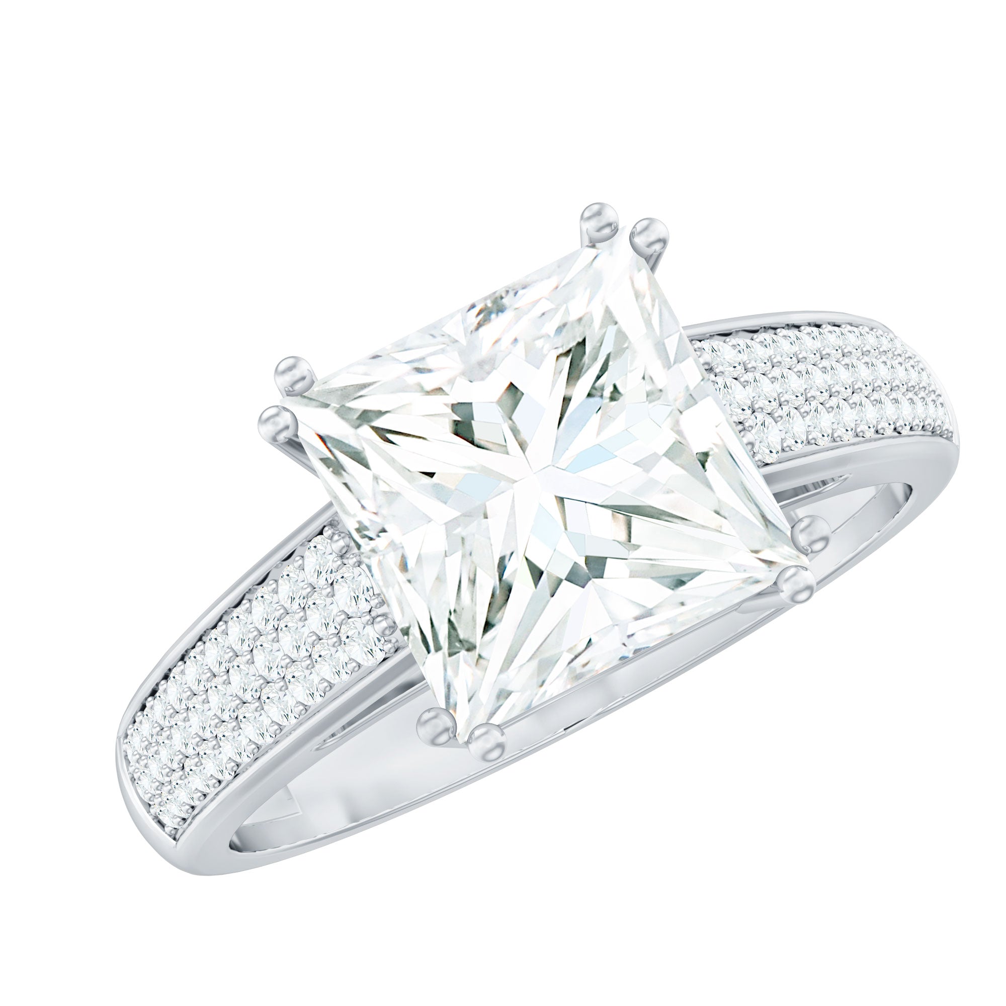 8MM Princess Cut Moissanite Side Stone Engagement Ring