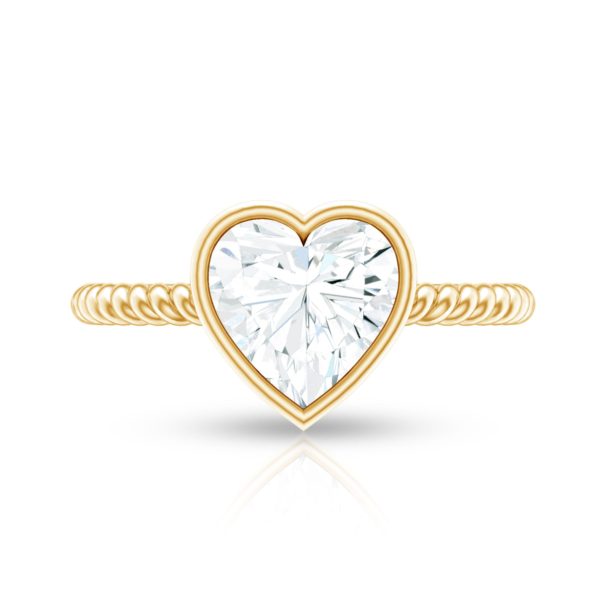 Bezel Set Moissanite Heart Engagement Ring with Twisted Rope Band D-VS1 - Rosec Jewels