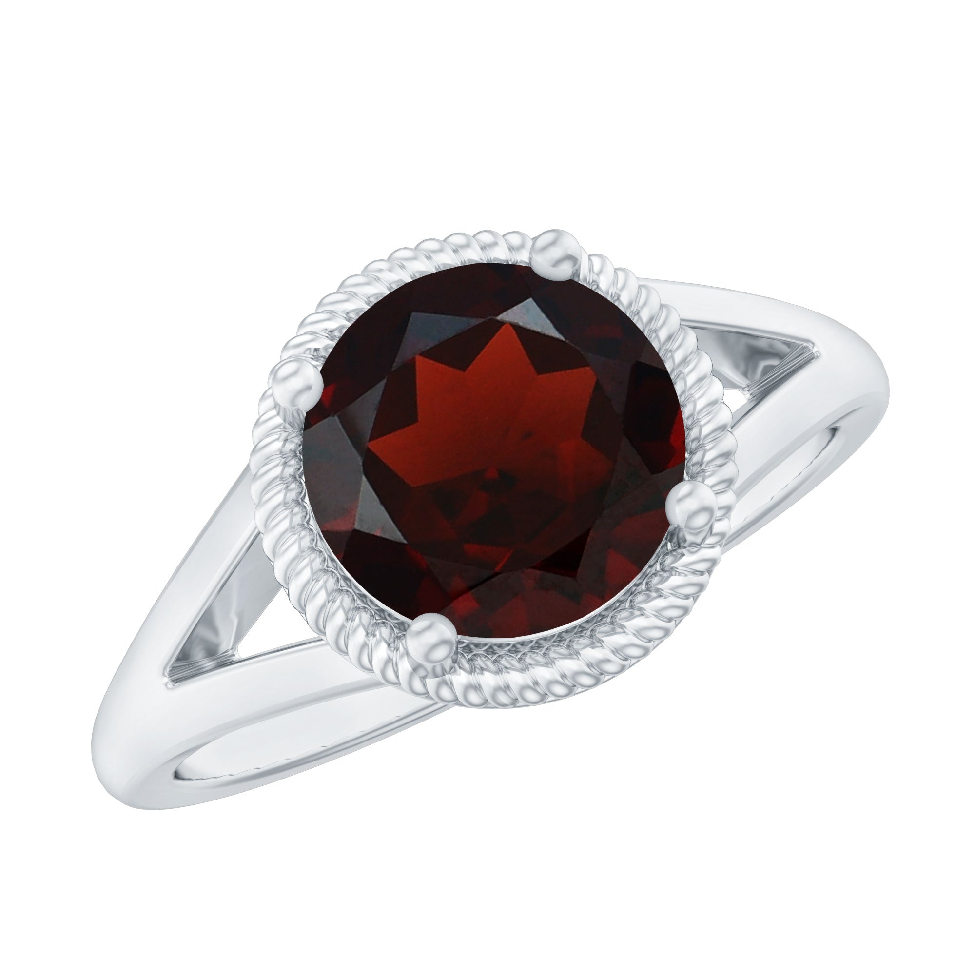 Real 8mm Solitaire Garnet Engagement Ring with Split Shank