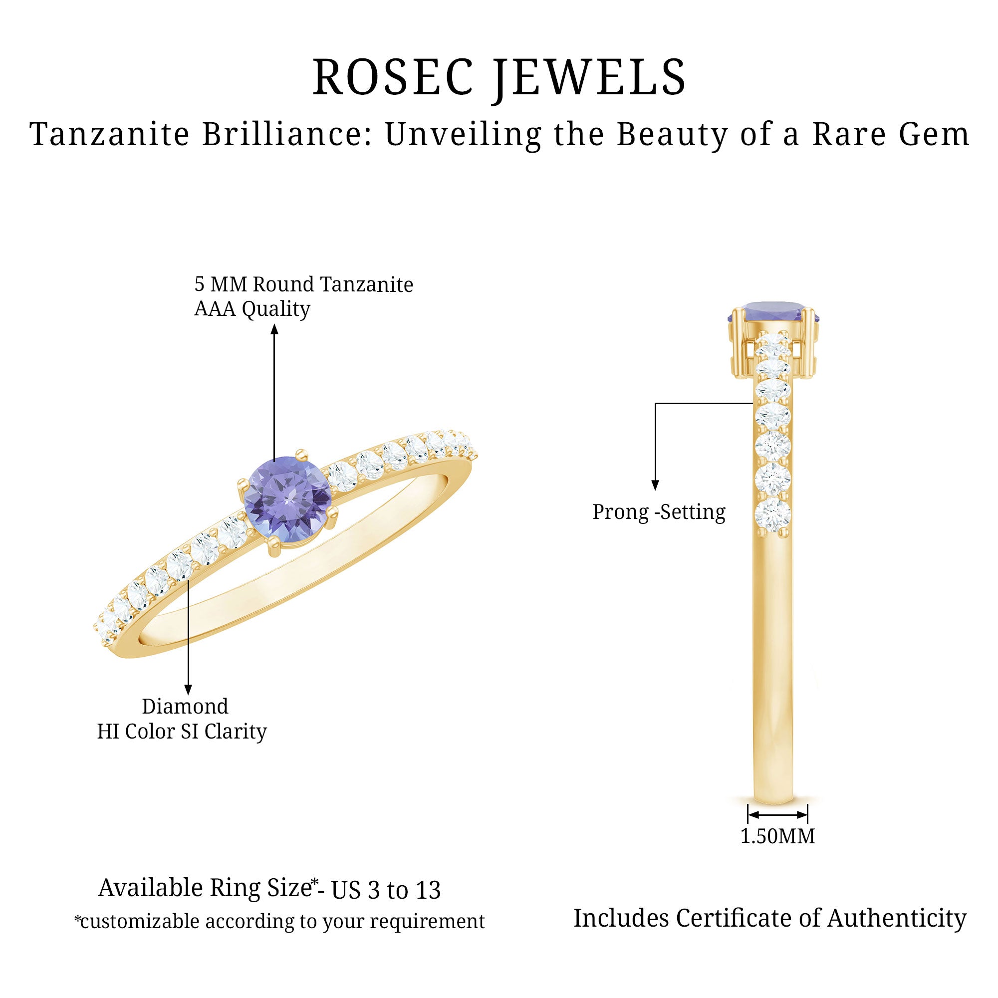 Rosec Jewels-Natural Tanzanite Diamond Promise Ring for Engagement