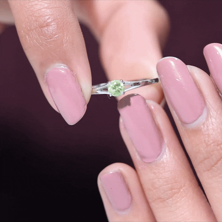 Natural Half Carat Peridot Promise Ring with Diamond AAA - Rosec Jewels