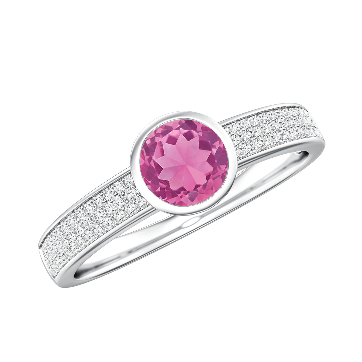 0.4 Carat Solitaire Pink Tourmaline and Diamond Engagement Ring AAA - Rosec Jewels