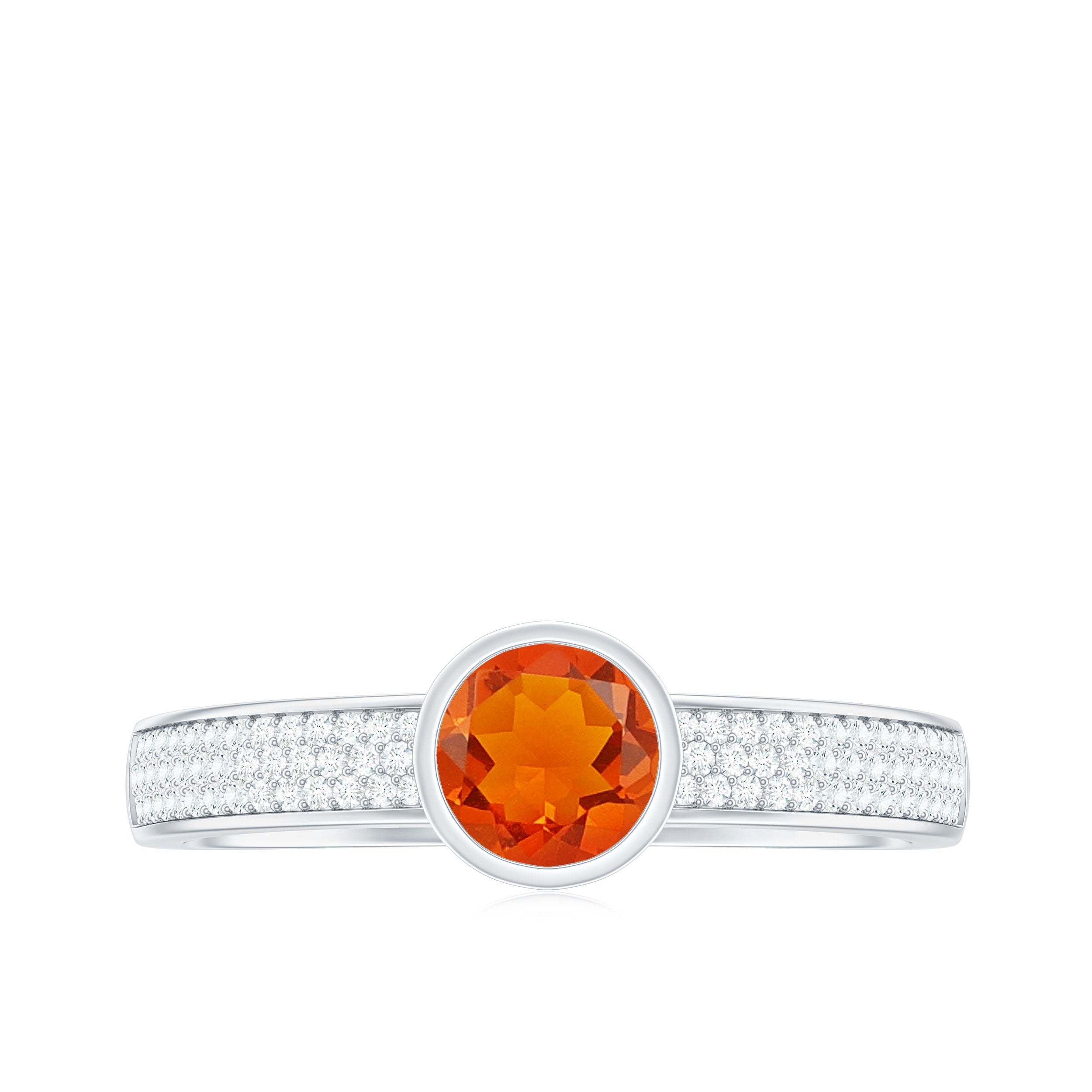 3/4 CT Round Shape Fire Opal Engagement Ring with Diamond AAA - Rosec Jewels