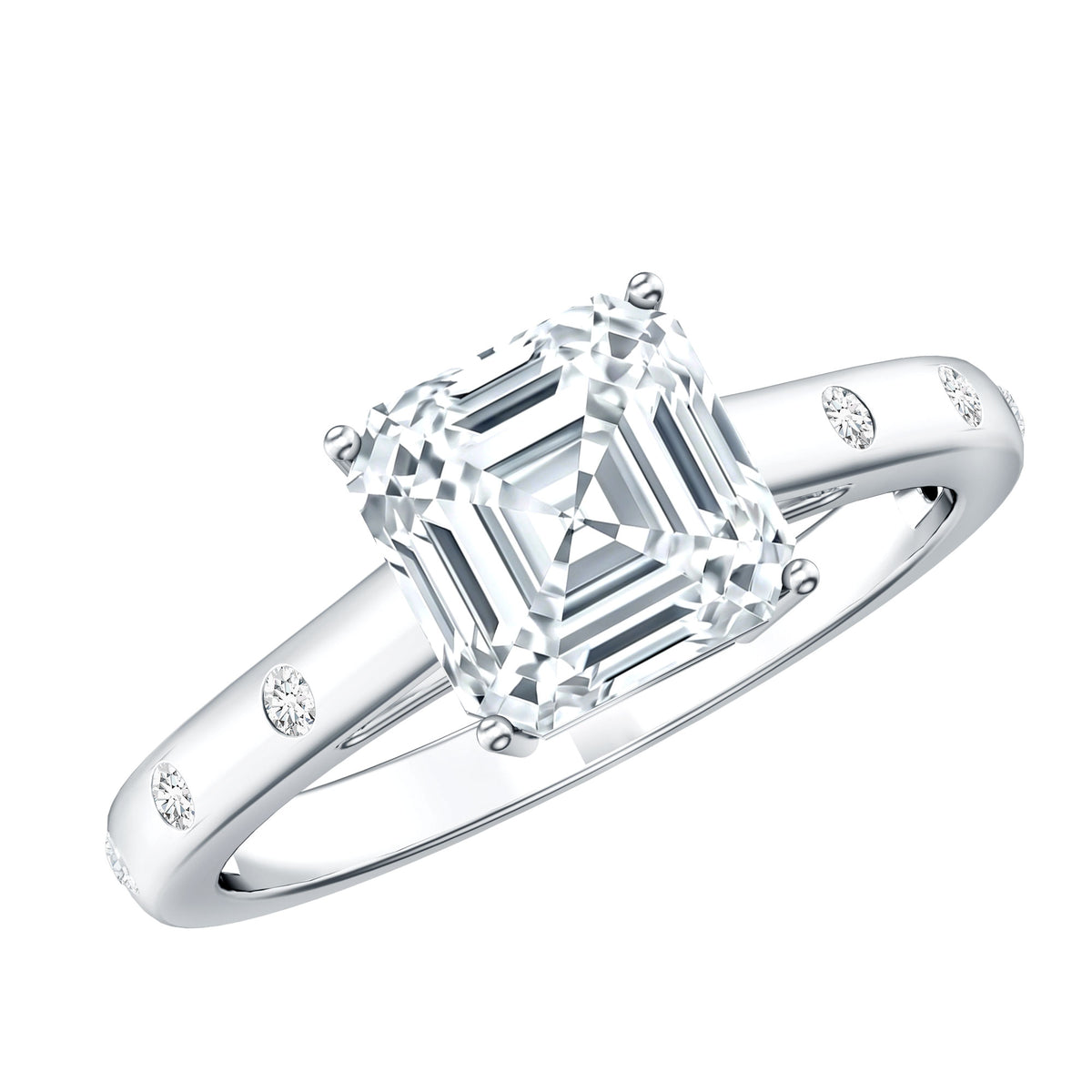 Asscher Cut Moissanite Solitaire Engagement Ring with Certificate
