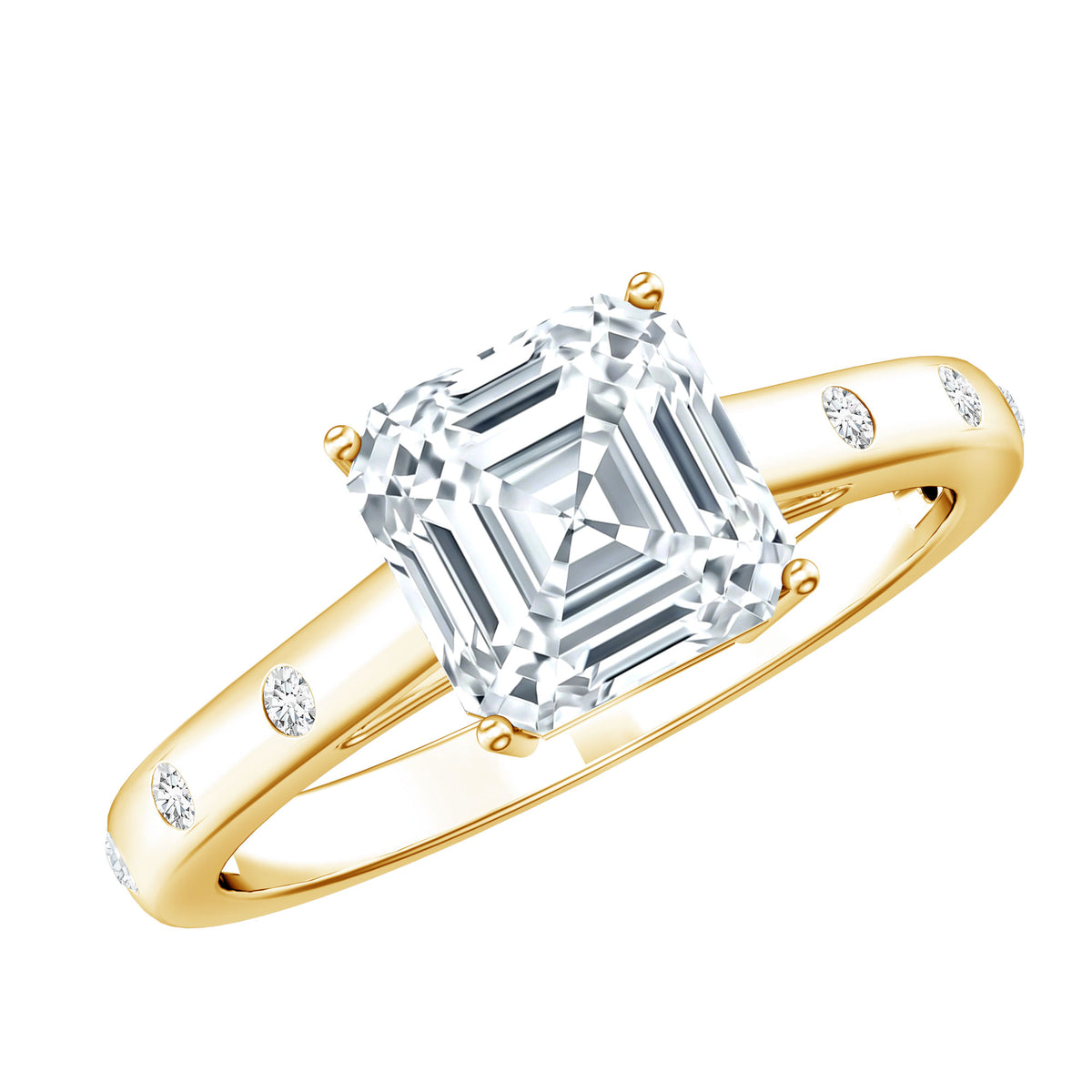 Asscher Cut Moissanite Solitaire Engagement Ring with Certificate D-VS1 - Rosec Jewels
