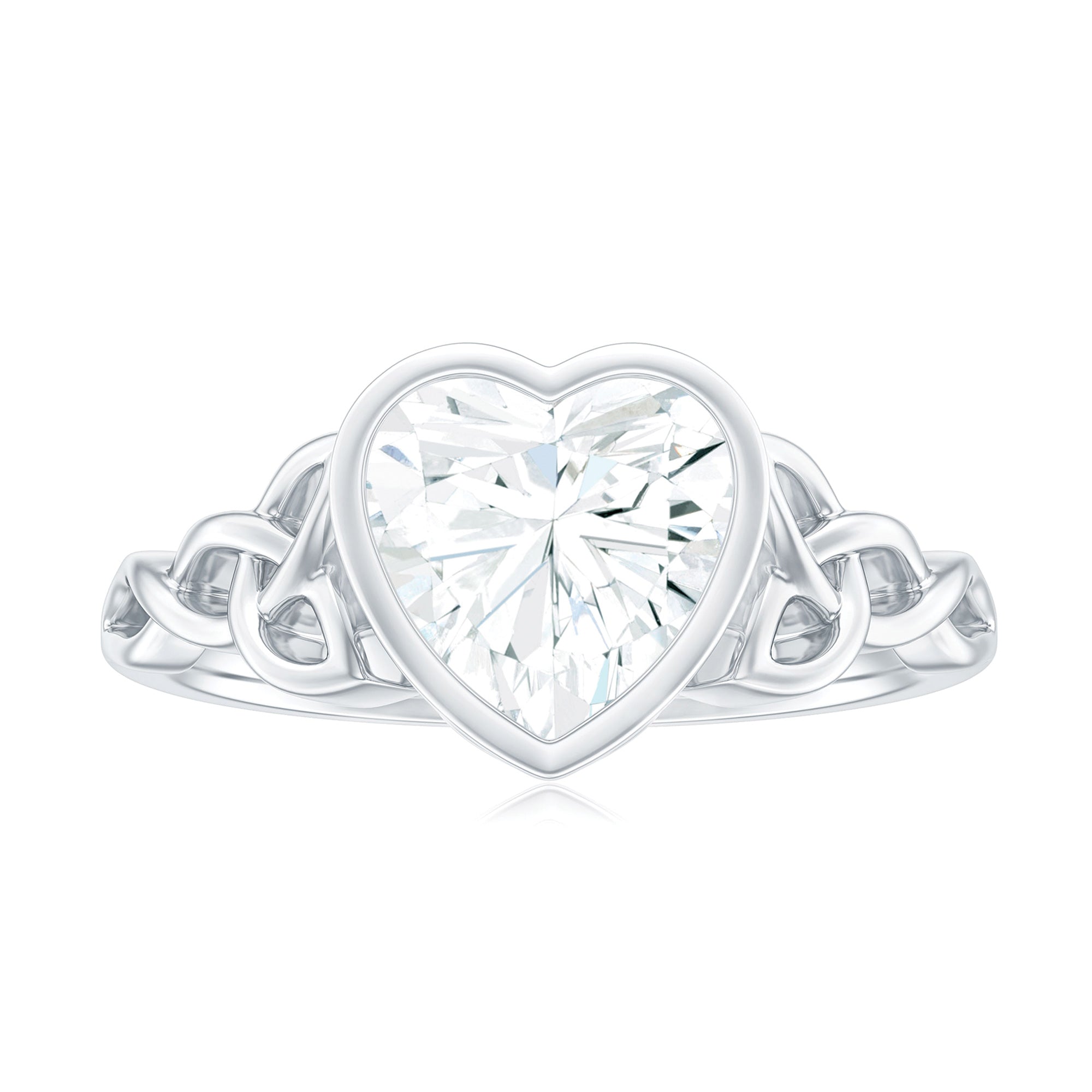 Heart Shape Moissanite Knot Engagement Ring in Bezel Setting D-VS1 - Rosec Jewels