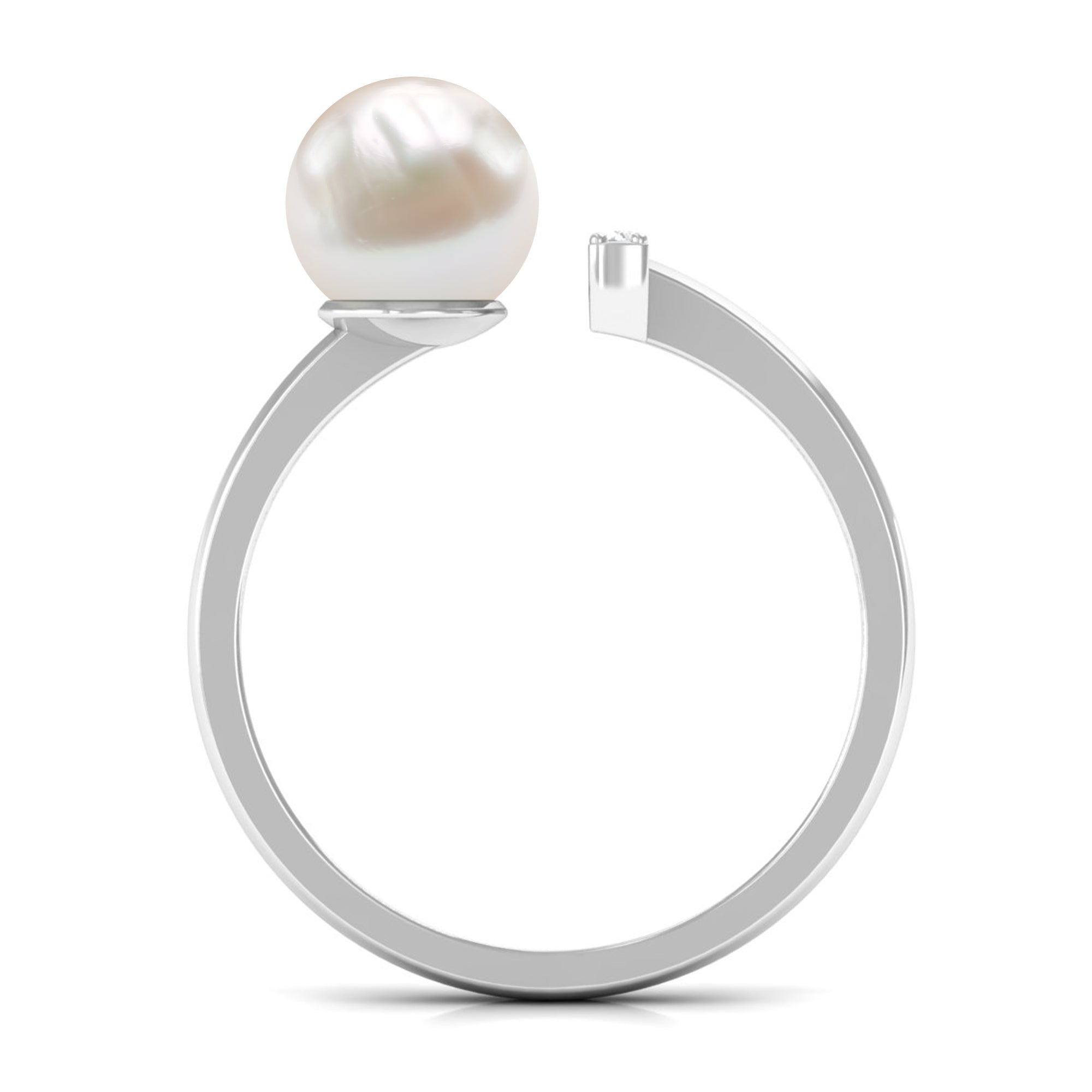 Cultured 3 Carat Freshwater Pearl Cuff Ring with Diamond AAA - Rosec Jewels