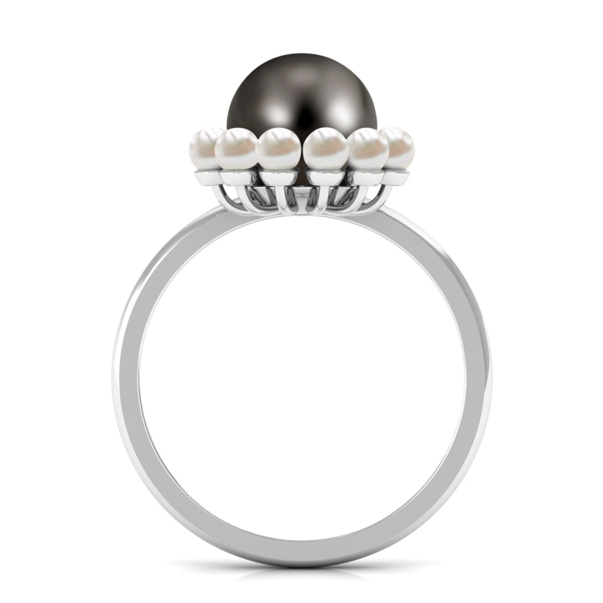Designer 8 Carat Black and White Pearl Half Halo Engagement Ring AAA - Rosec Jewels