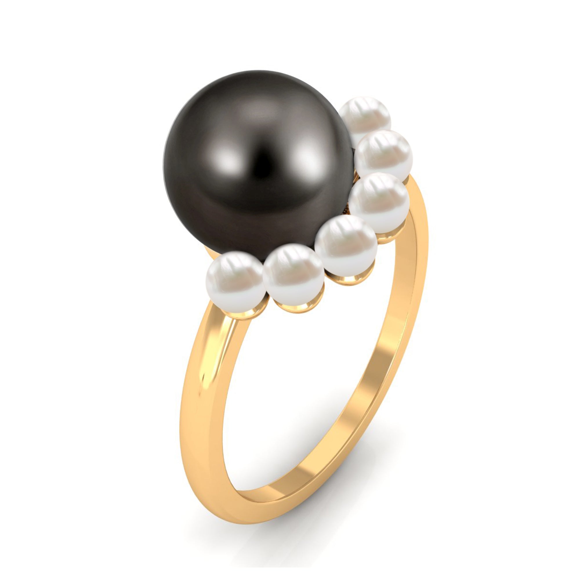 Designer 8 Carat Black and White Pearl Half Halo Engagement Ring AAA - Rosec Jewels