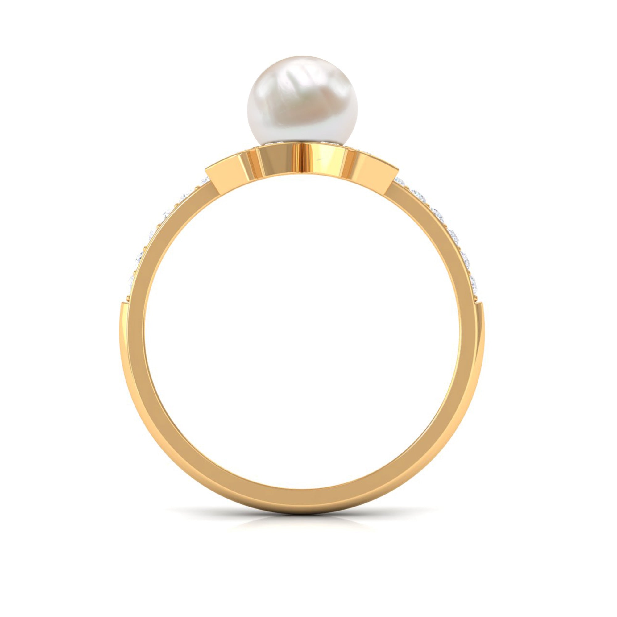 Freshwater Pearl Solitaire Floral Engagement Ring with Diamond AAA - Rosec Jewels