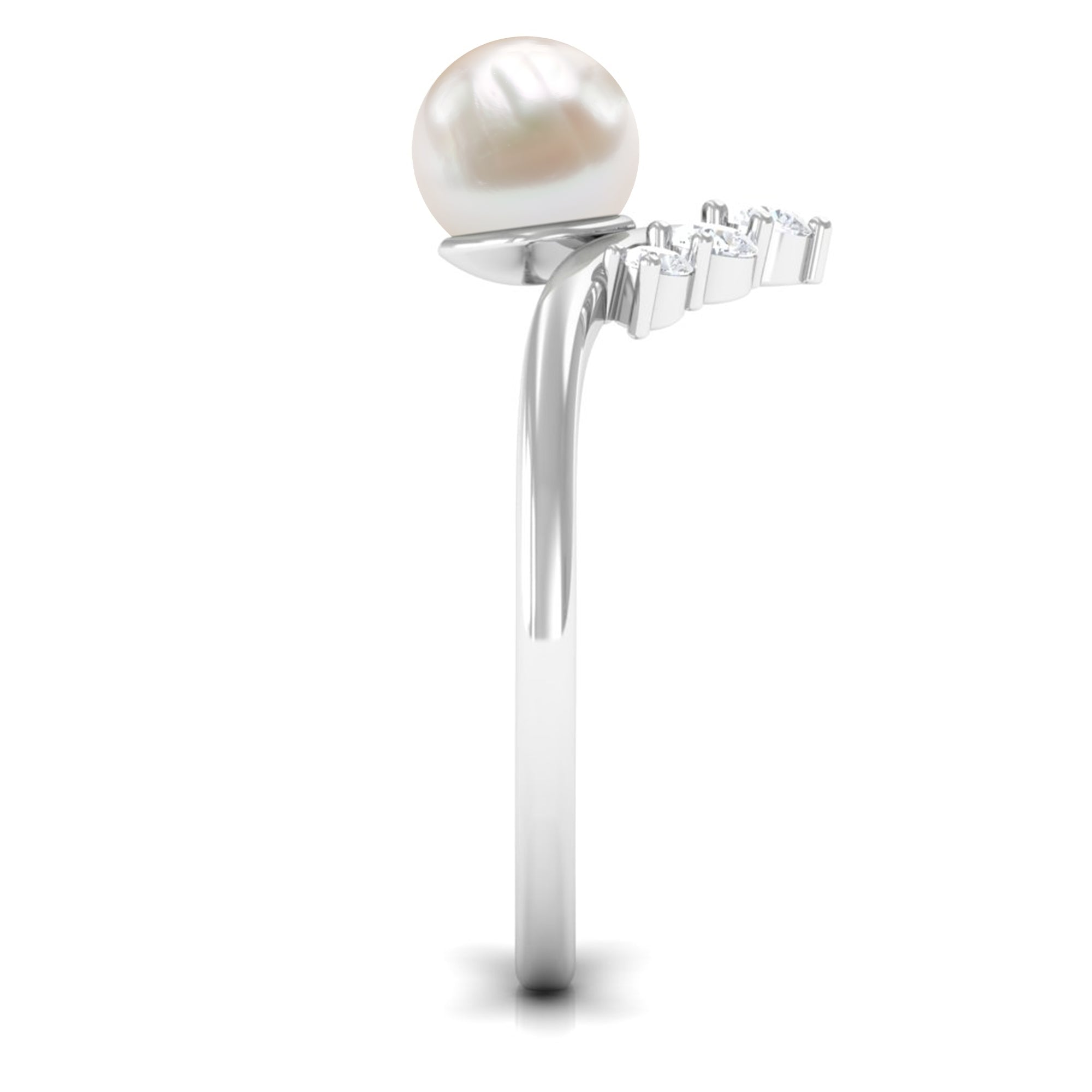 Cultured 2 Carat Freshwater Pearl Chevron Engagement Ring with Diamond AAA - Rosec Jewels