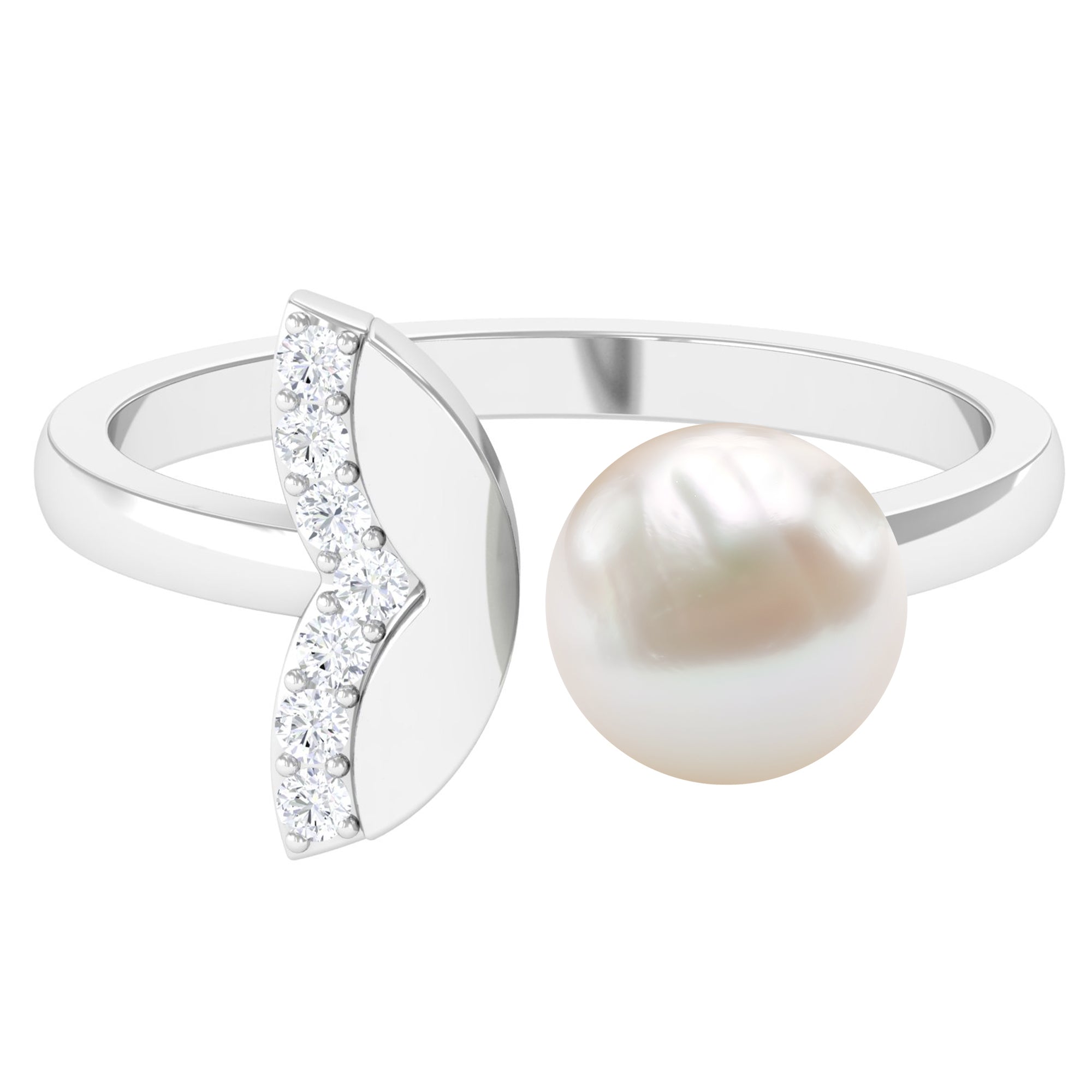 Rosec Jewels-Natural 3 Carat Freshwater Pearl Cuff Ring with Diamond
