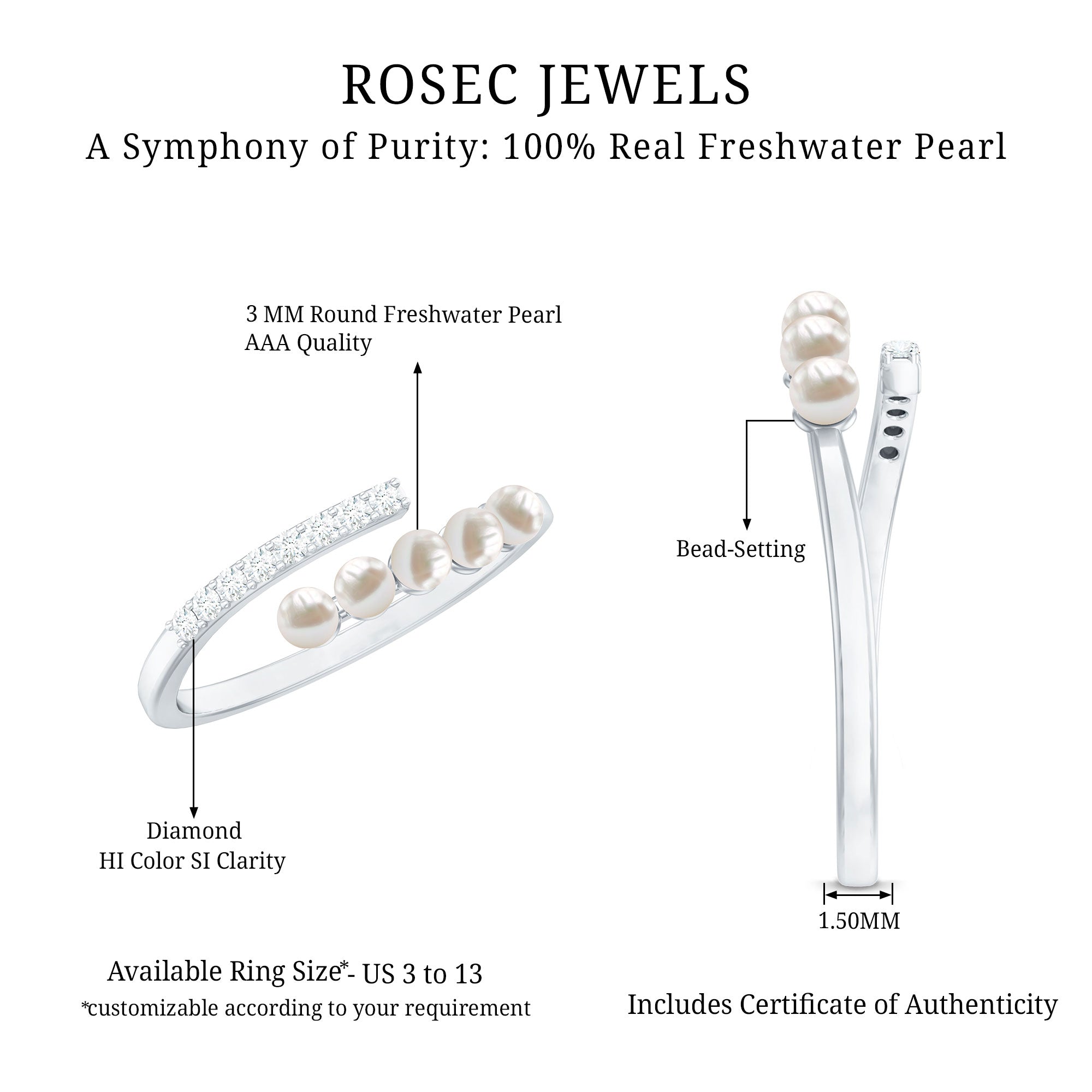 Rosec Jewels-Cultured Freshwater Pearl Diamond Wrap Ring for Women