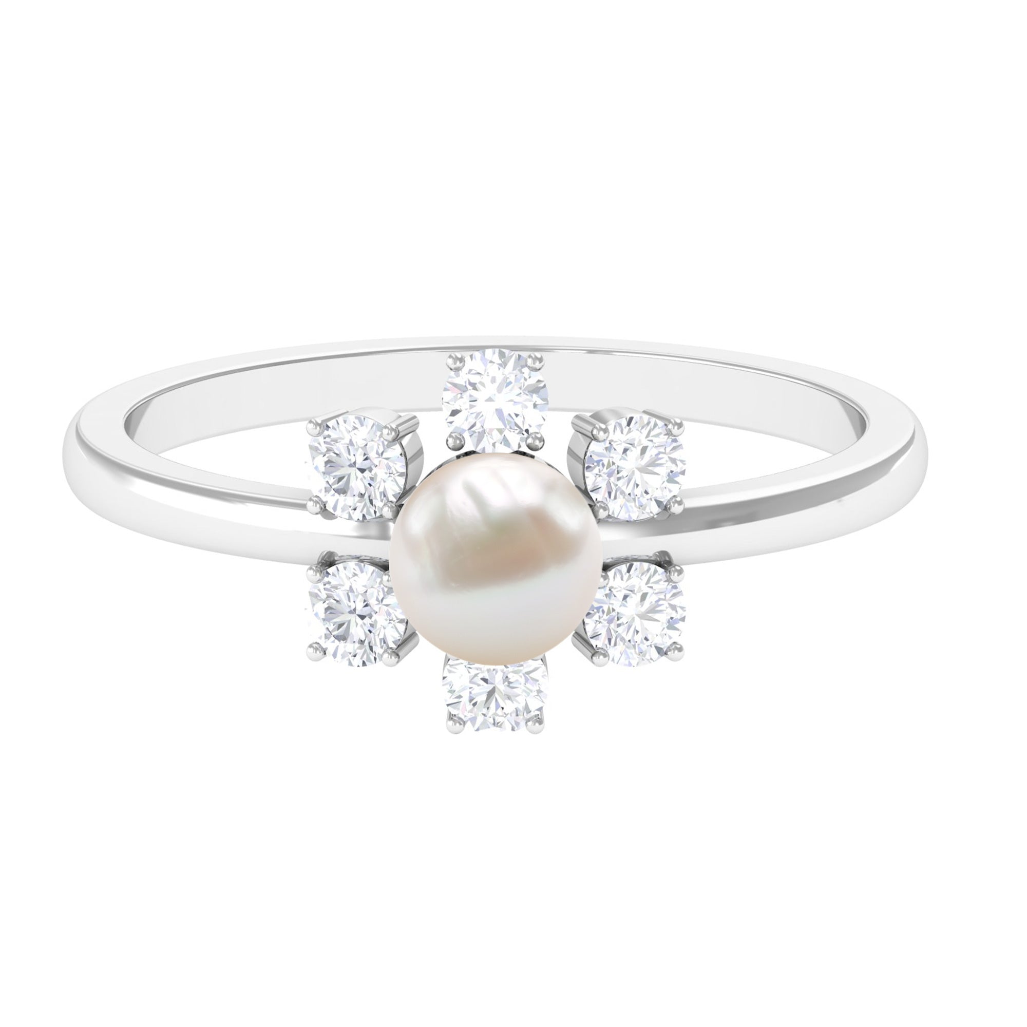 Cultured 2 Carat Freshwater Engagement Ring with Diamond AAA - Rosec Jewels