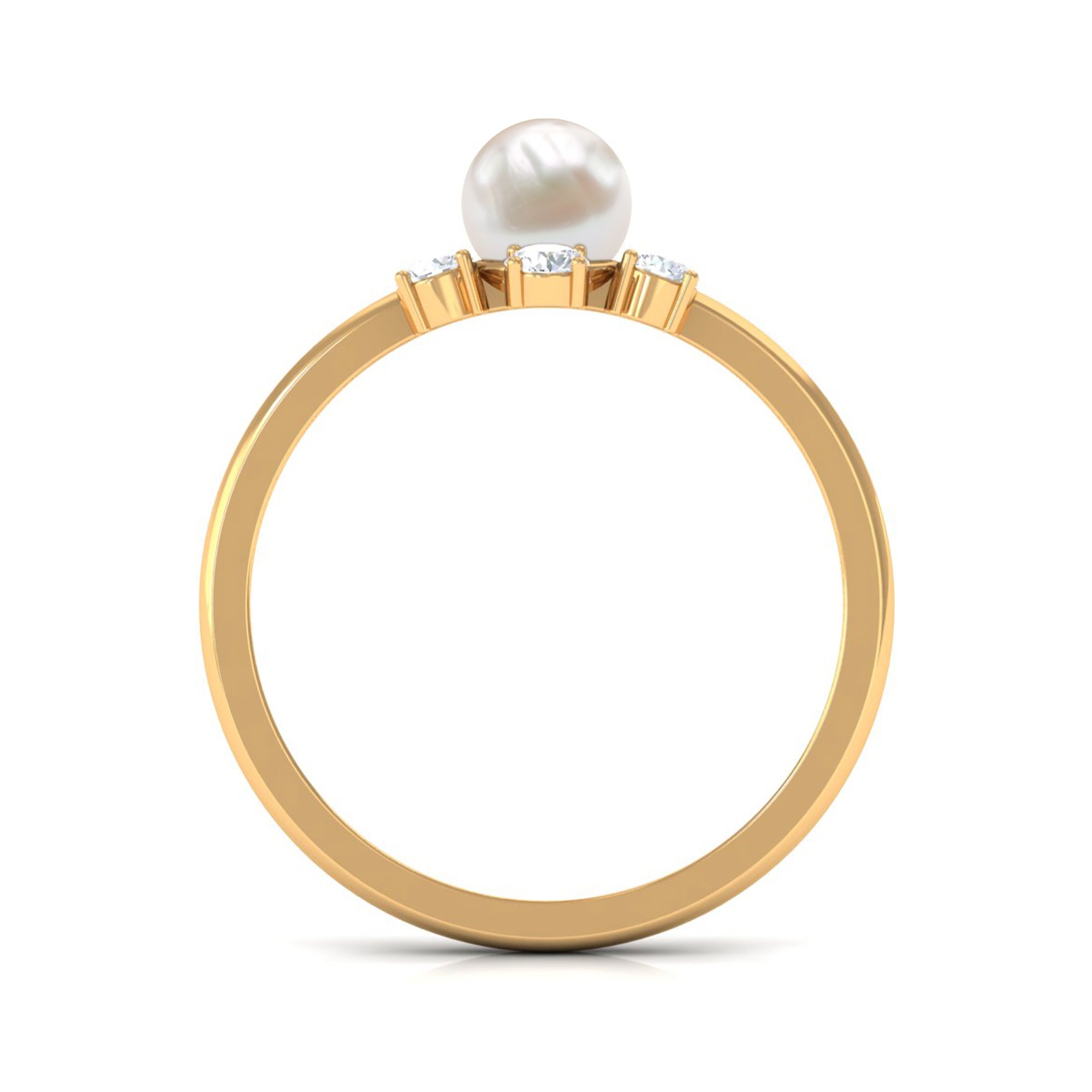 Cultured 2 Carat Freshwater Engagement Ring with Diamond AAA - Rosec Jewels