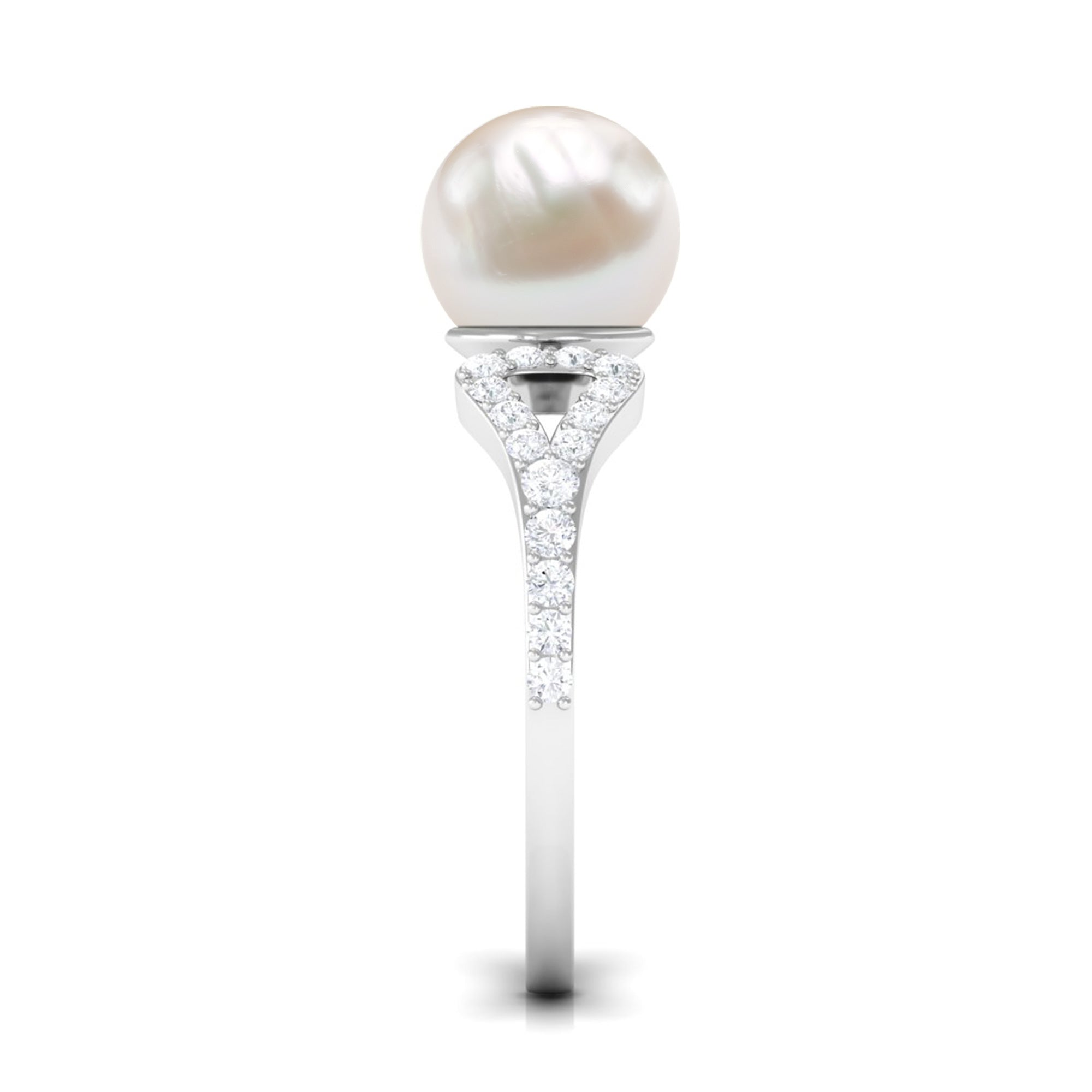 Rosec Jewels-Cultured 7.4 Carat Freshwater Pearl Solitaire Engagement Ring with Diamond