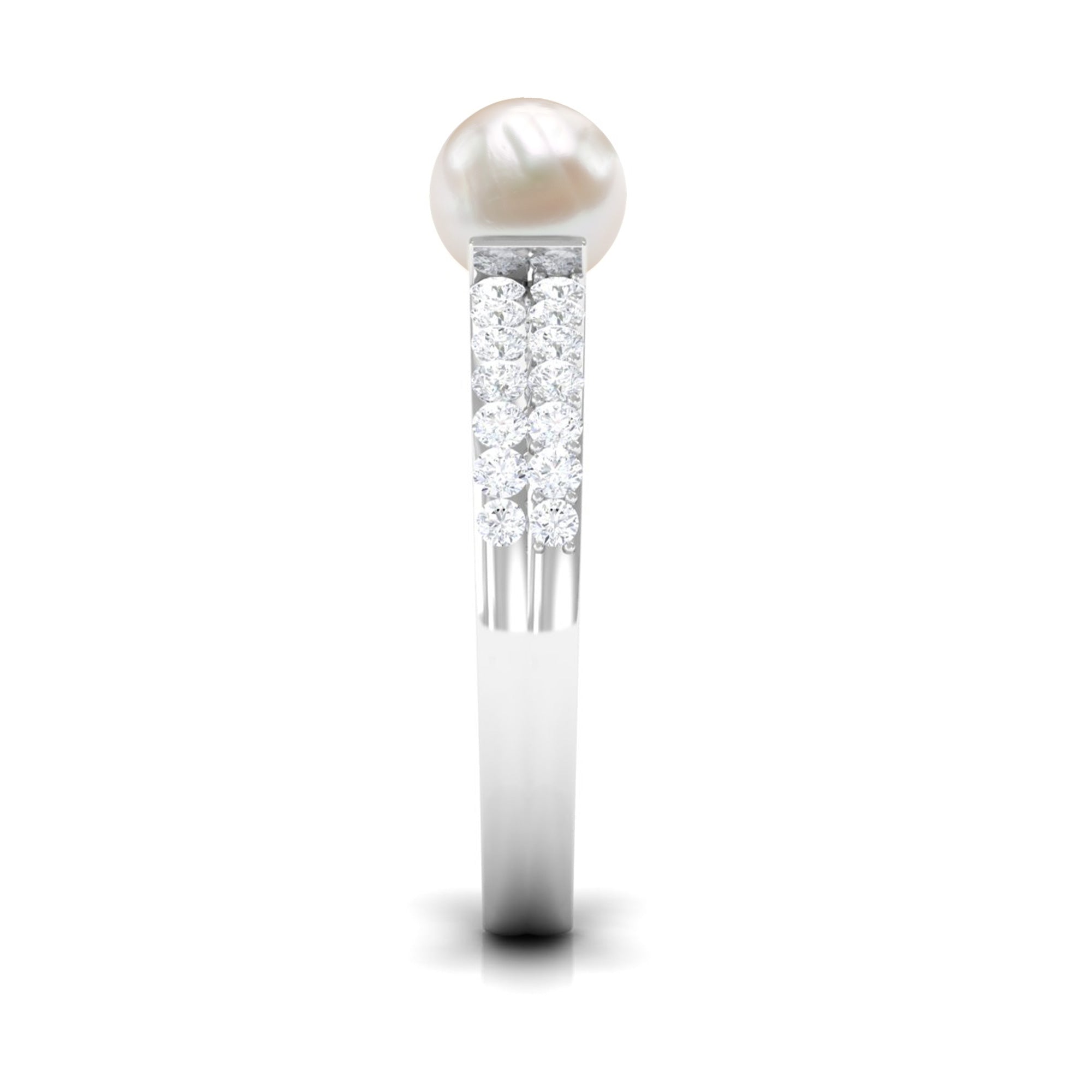 2 Carat Freshwater Pearl Engagement Ring with Diamond AAA - Rosec Jewels