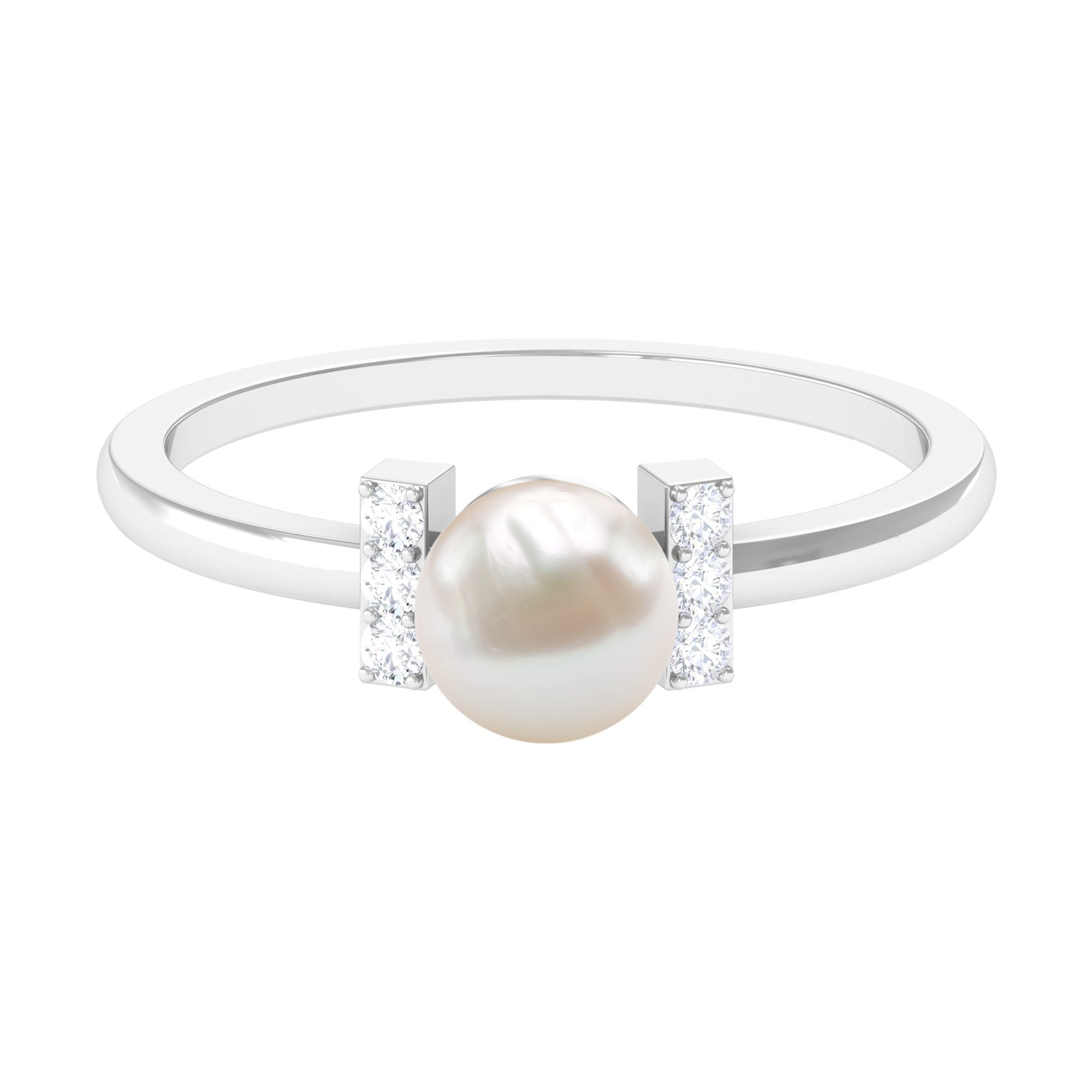 Cultured 2 Carat Freshwater Pearl Solitaire Engagement Ring with Diamond AAA - Rosec Jewels