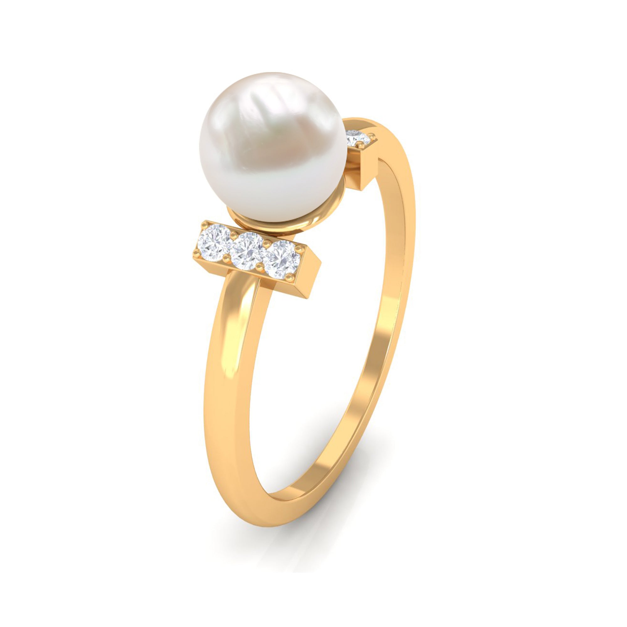 Cultured 2 Carat Freshwater Pearl Solitaire Engagement Ring with Diamond AAA - Rosec Jewels