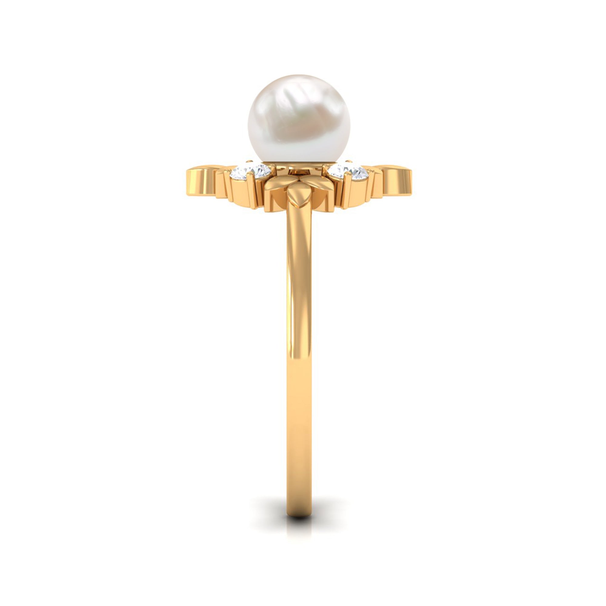 Rosec Jewels-Nature Inspired 2 Carat Freshwater Pearl Engagement Ring with Diamond