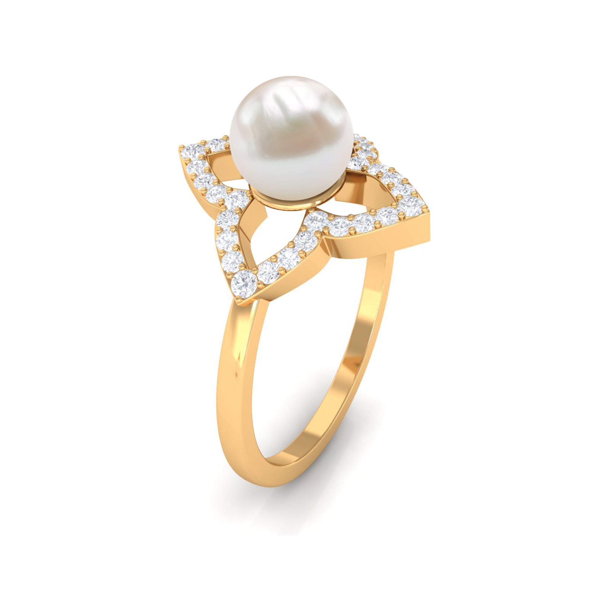 Rosec Jewels-Real 2 Carat Freshwater Pearl Flower Engagement Ring with Diamond