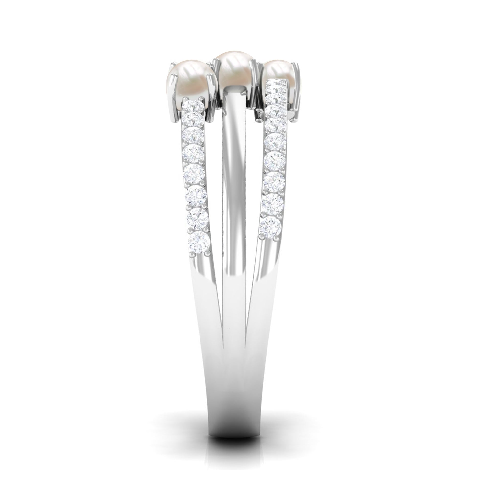 Rosec Jewels-Cultured Freshwater Pearl Wedding Band Ring with Diamond