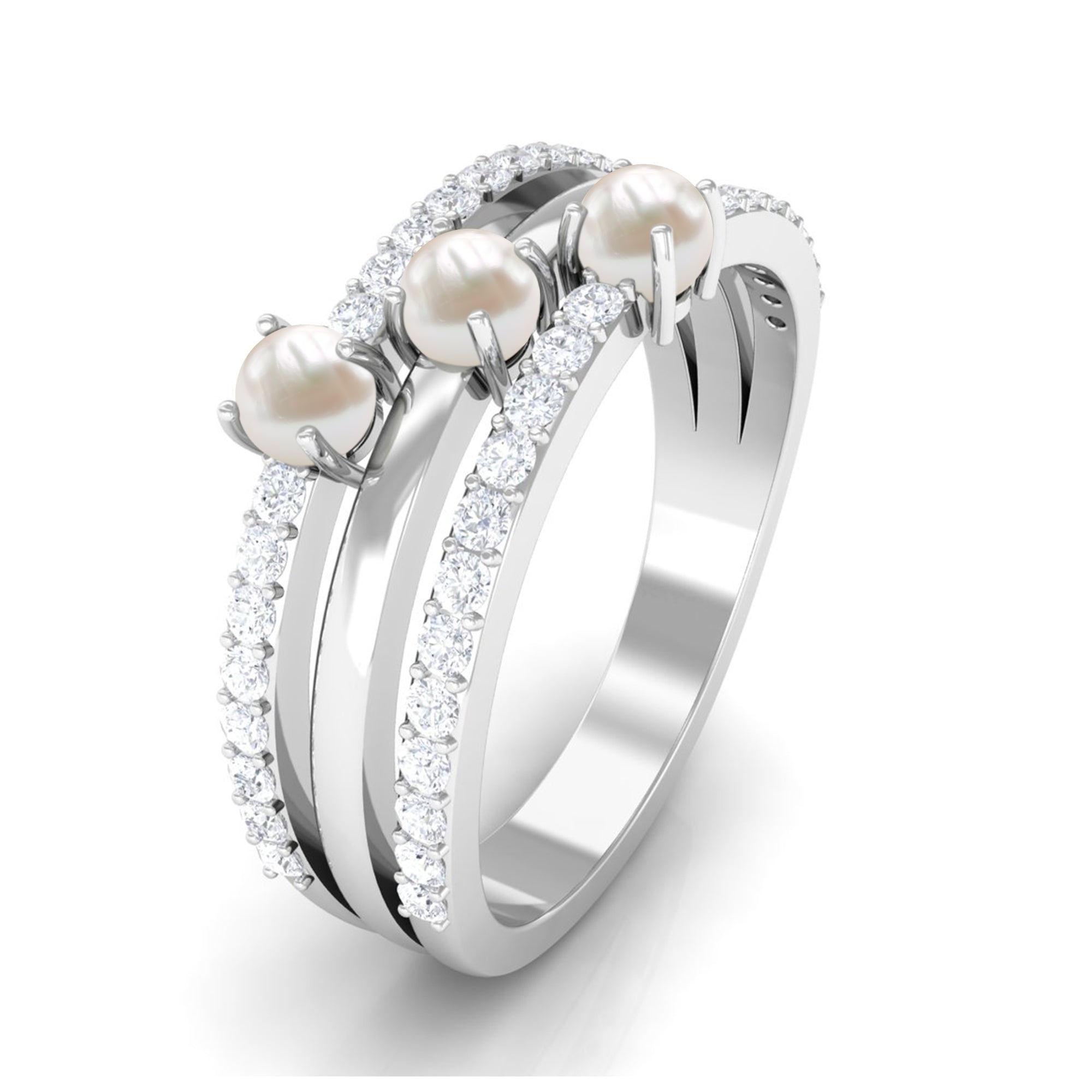 Rosec Jewels-Cultured Freshwater Pearl Wedding Band Ring with Diamond