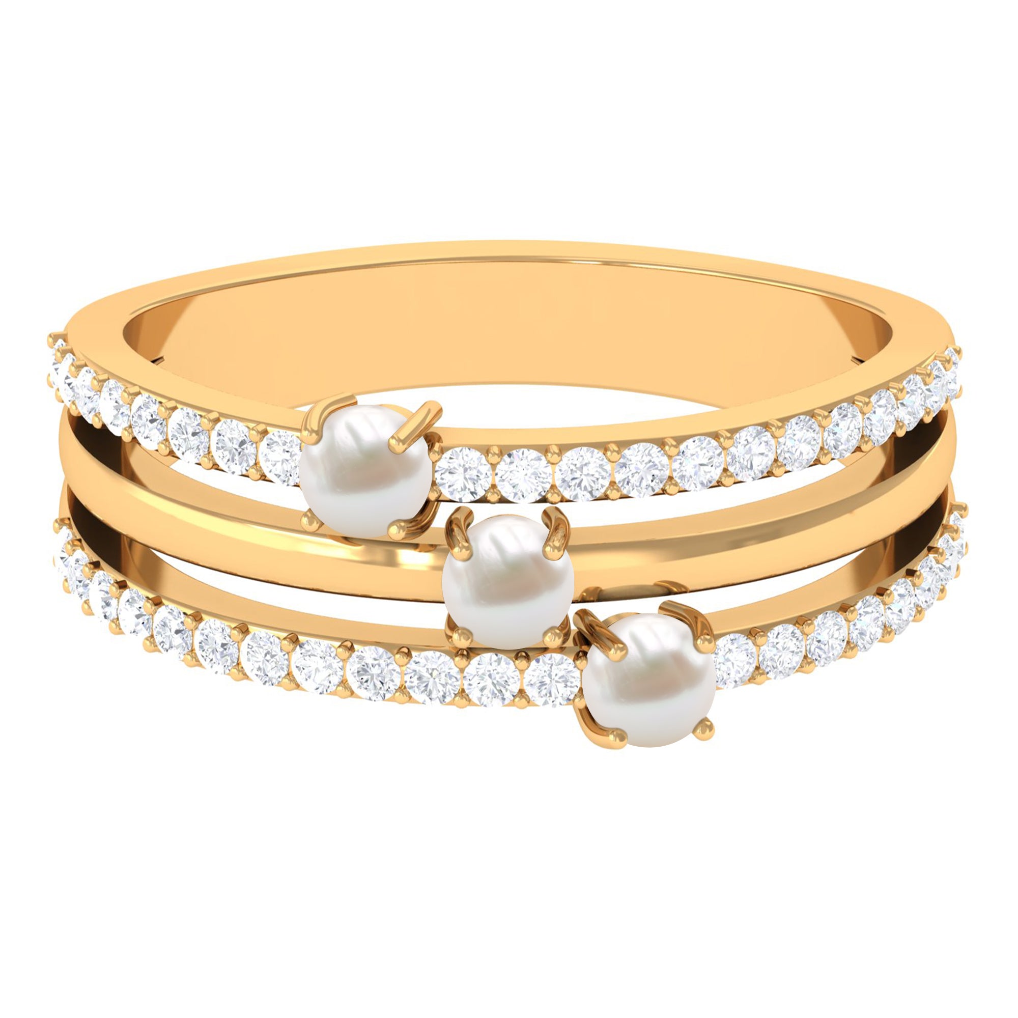 Rosec Jewels-Cultured Freshwater Pearl Wedding Band Ring with Diamond