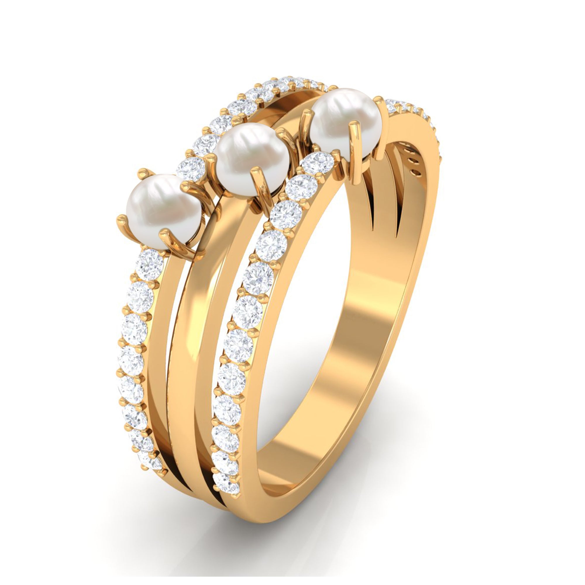 Rosec Jewels-Cultured Freshwater Pearl Wedding Band Ring with Diamond