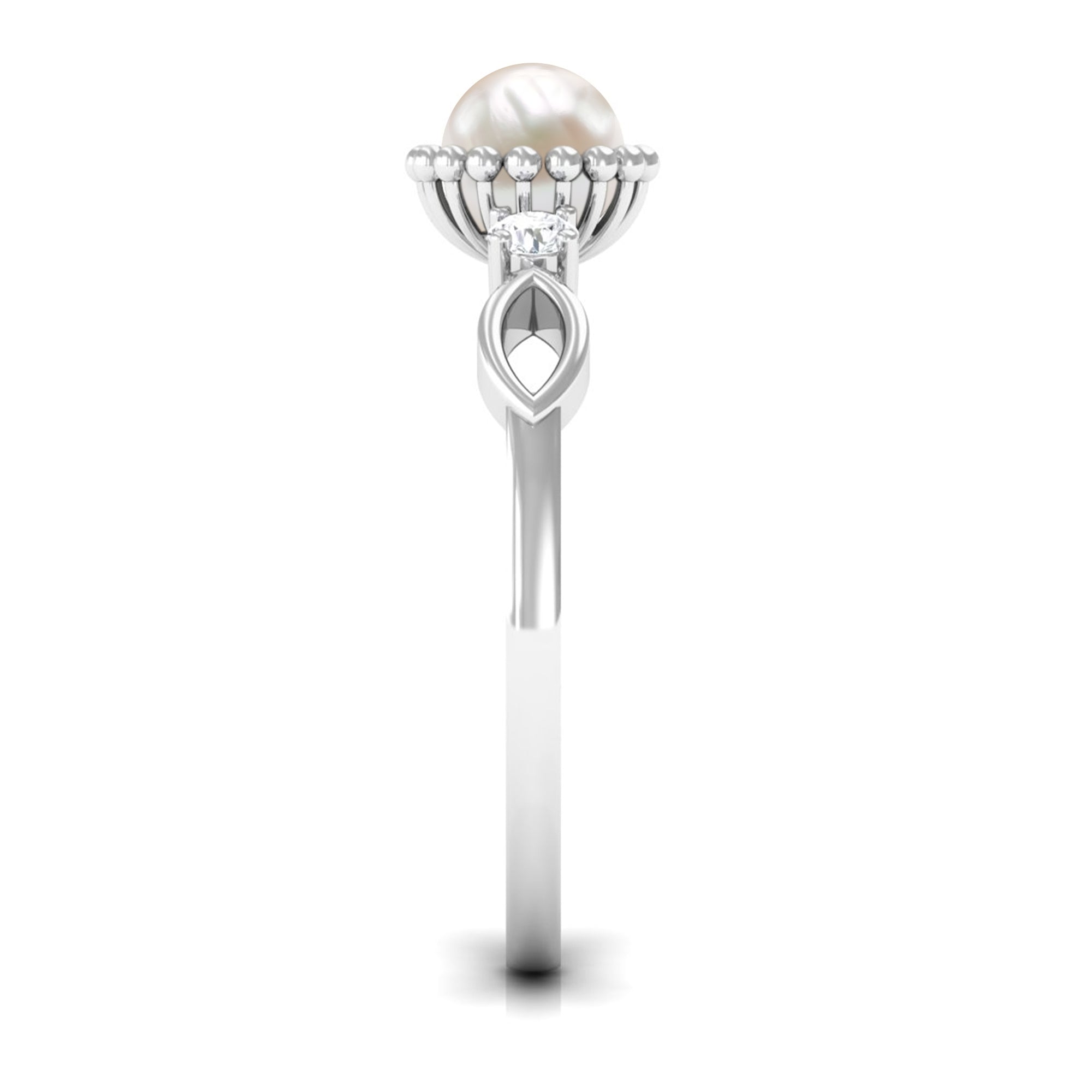 Rosec Jewels-Natural 2 Carat Freshwater Pearl Engagement Ring with Diamond