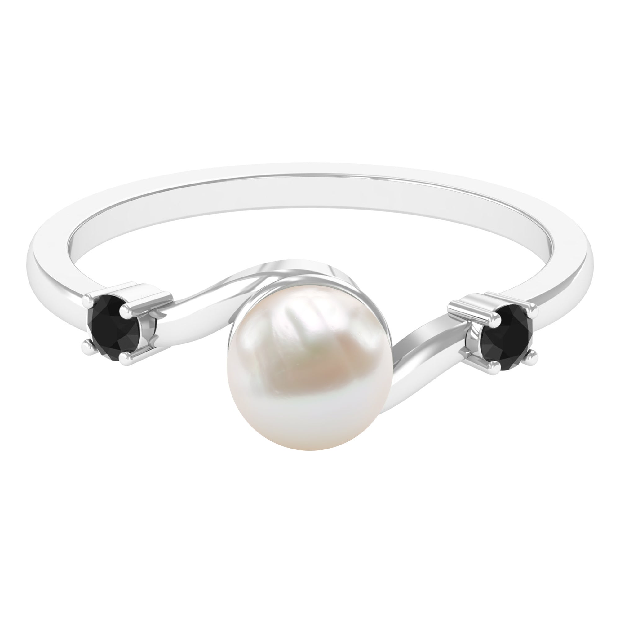 2 Carat Freshwater Pearl Bypass Engagement Ring with Black Diamond AAA - Rosec Jewels