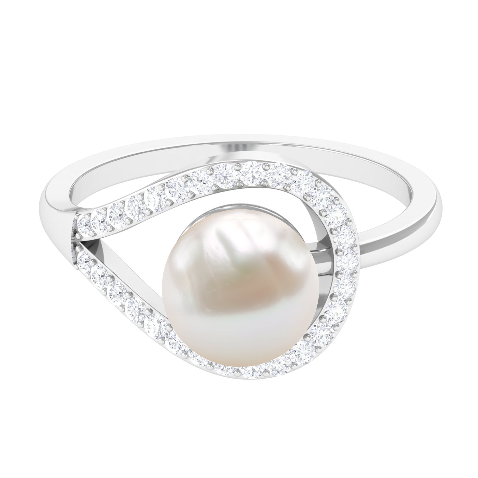 7.48 Carat Freshwater Pearl Engagement Ring with Diamond AAA - Rosec Jewels