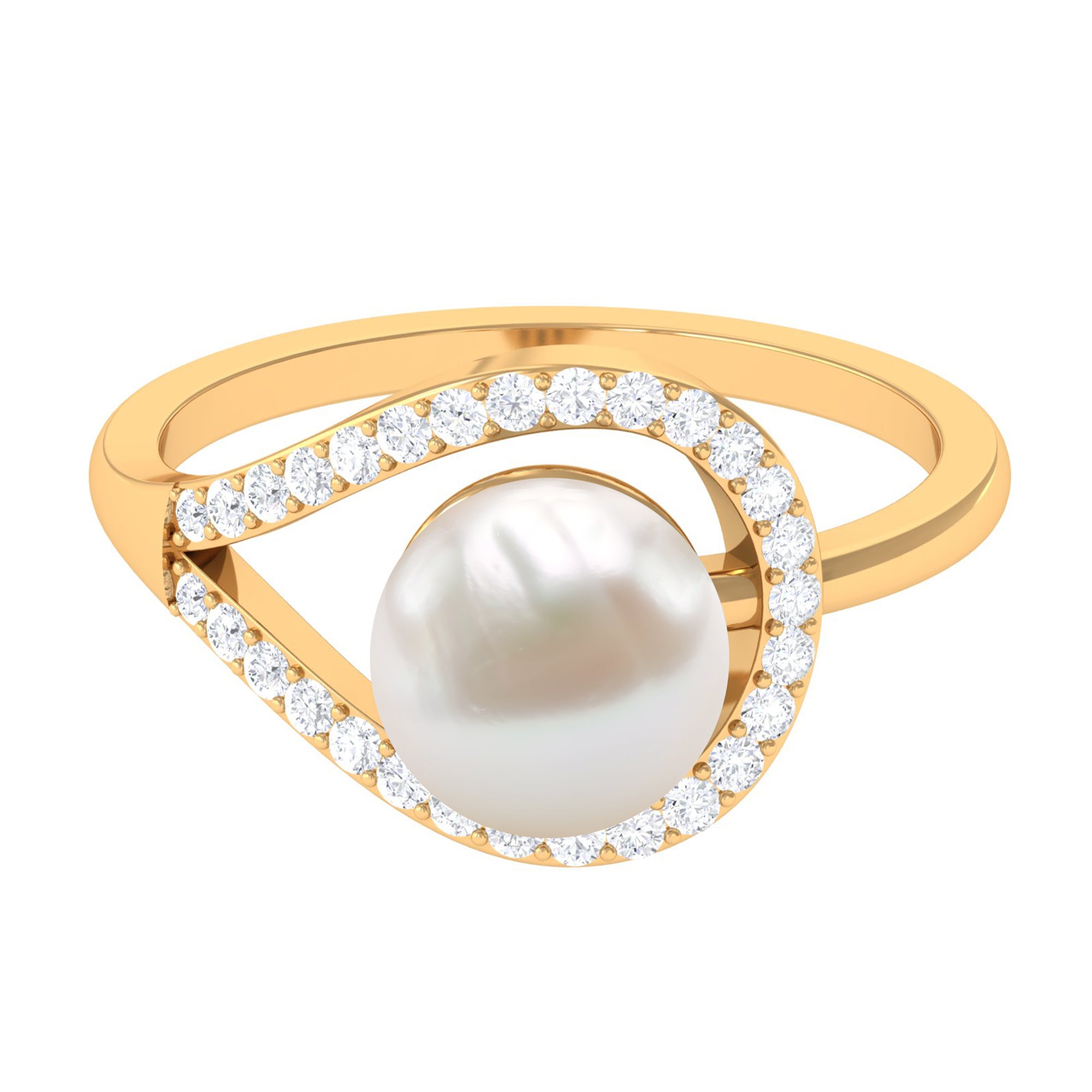 7.48 Carat Freshwater Pearl Engagement Ring with Diamond AAA - Rosec Jewels