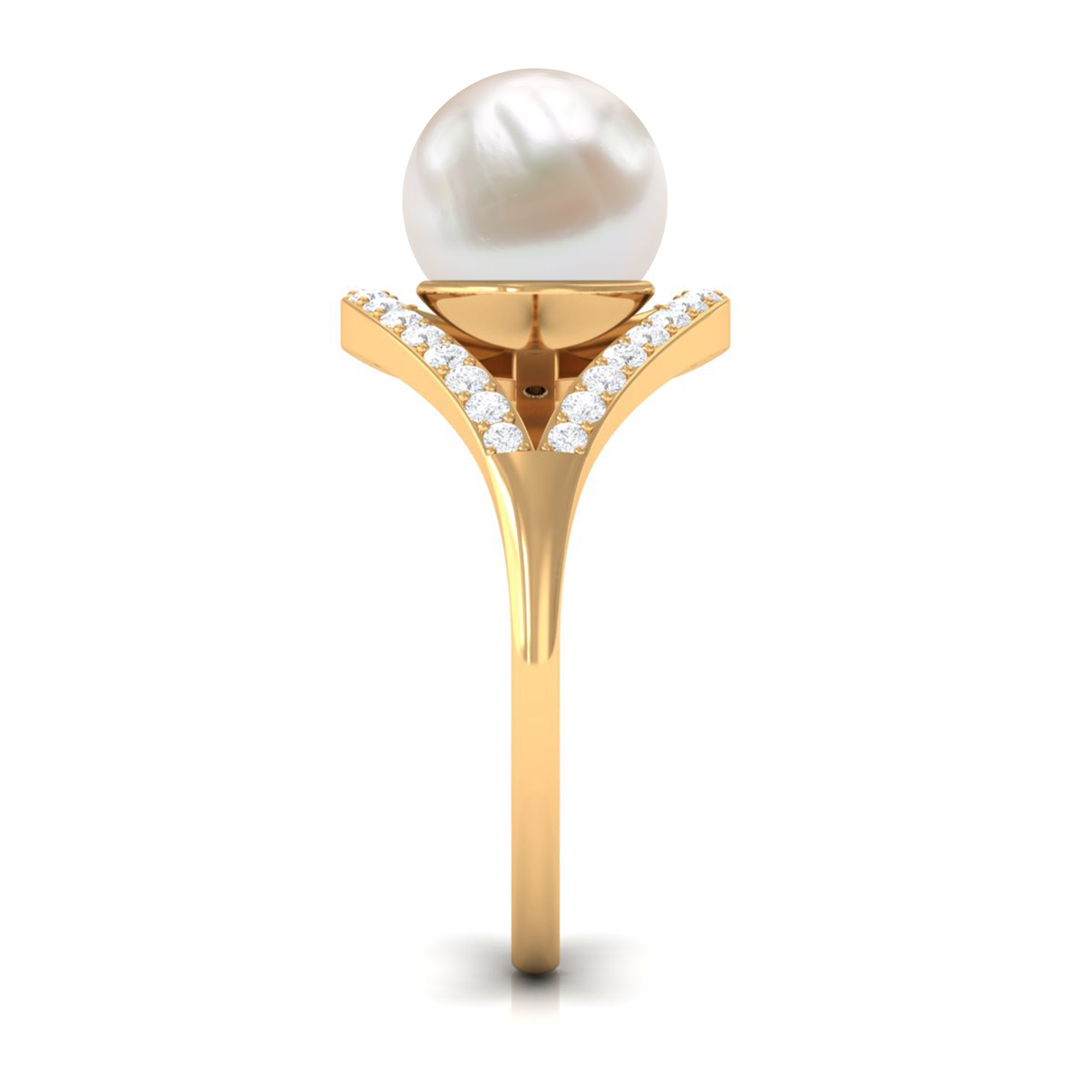 7.48 Carat Freshwater Pearl Engagement Ring with Diamond AAA - Rosec Jewels