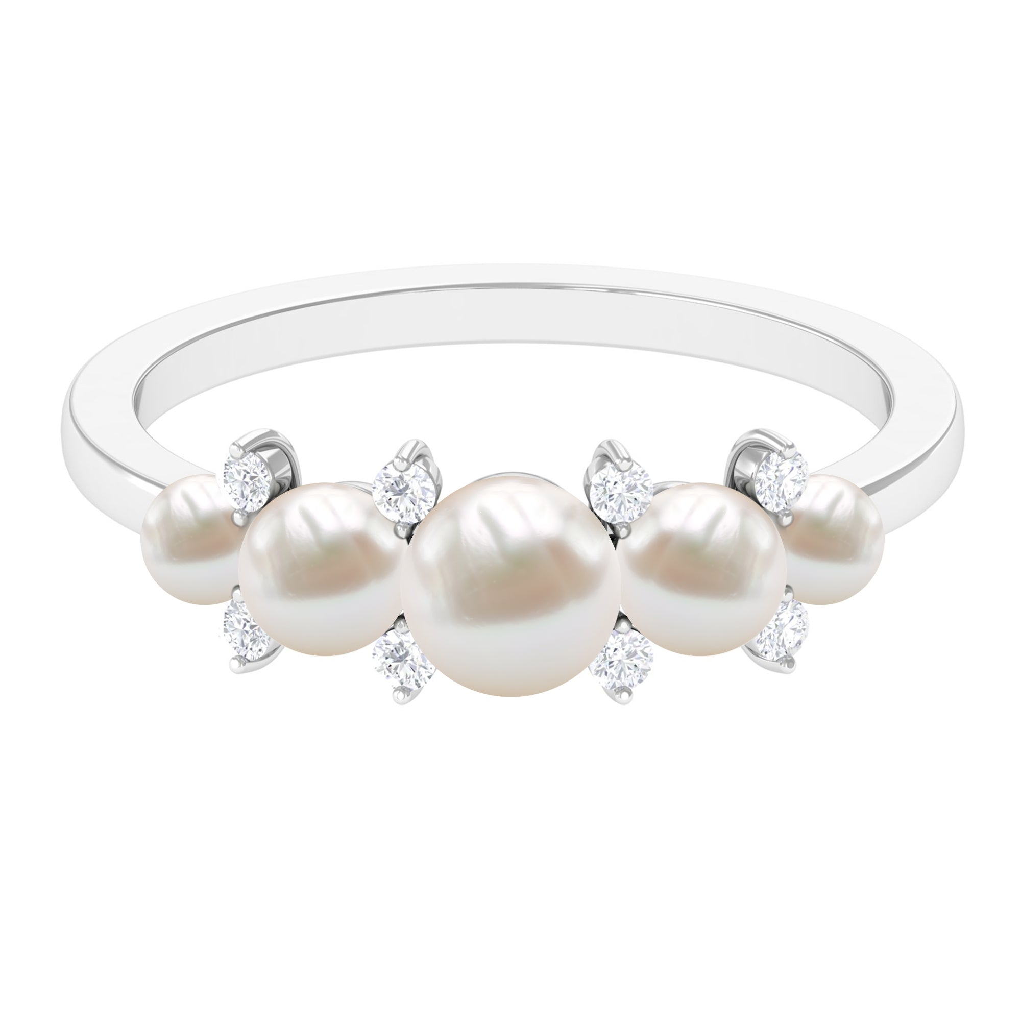 Rosec Jewels-Natural Freshwater Pearl 5 Stone Anniversary Ring with Diamond