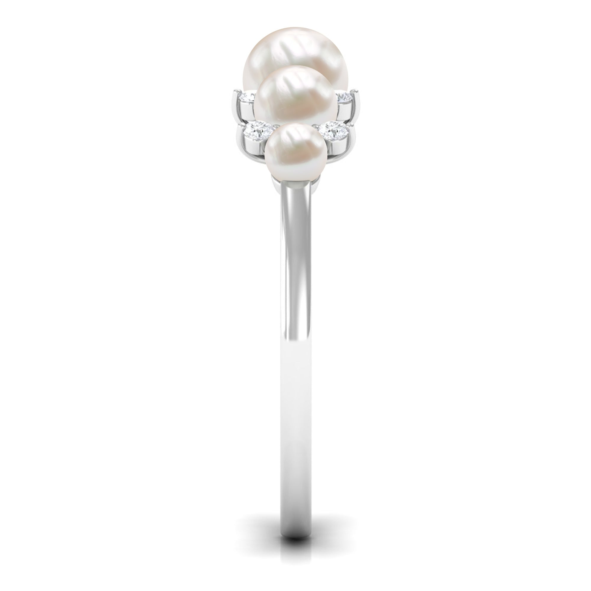 Rosec Jewels-Natural Freshwater Pearl 5 Stone Anniversary Ring with Diamond
