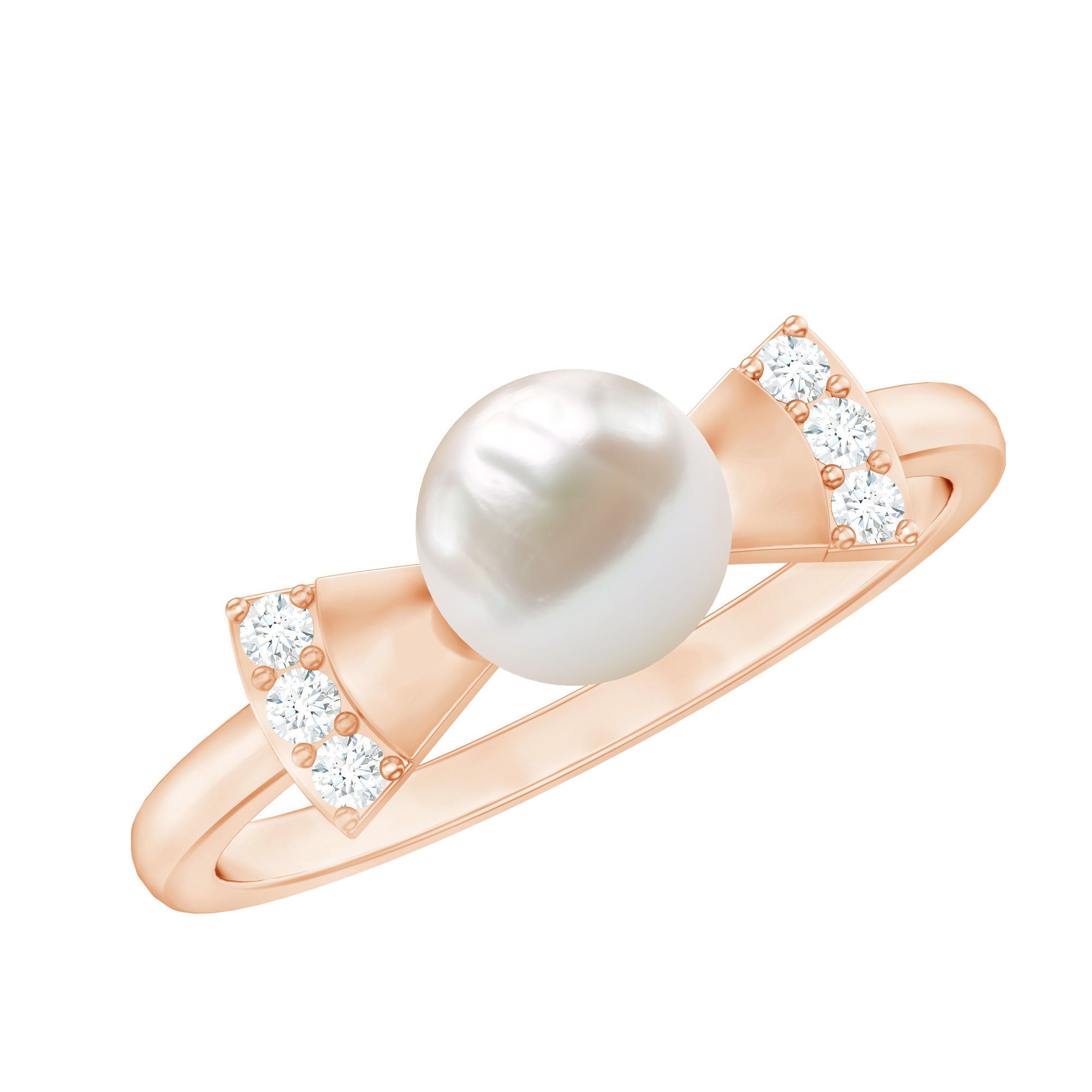 Natural 2 Carat Freshwater Pearl Diamond Engagement Ring with Bow AAA - Rosec Jewels