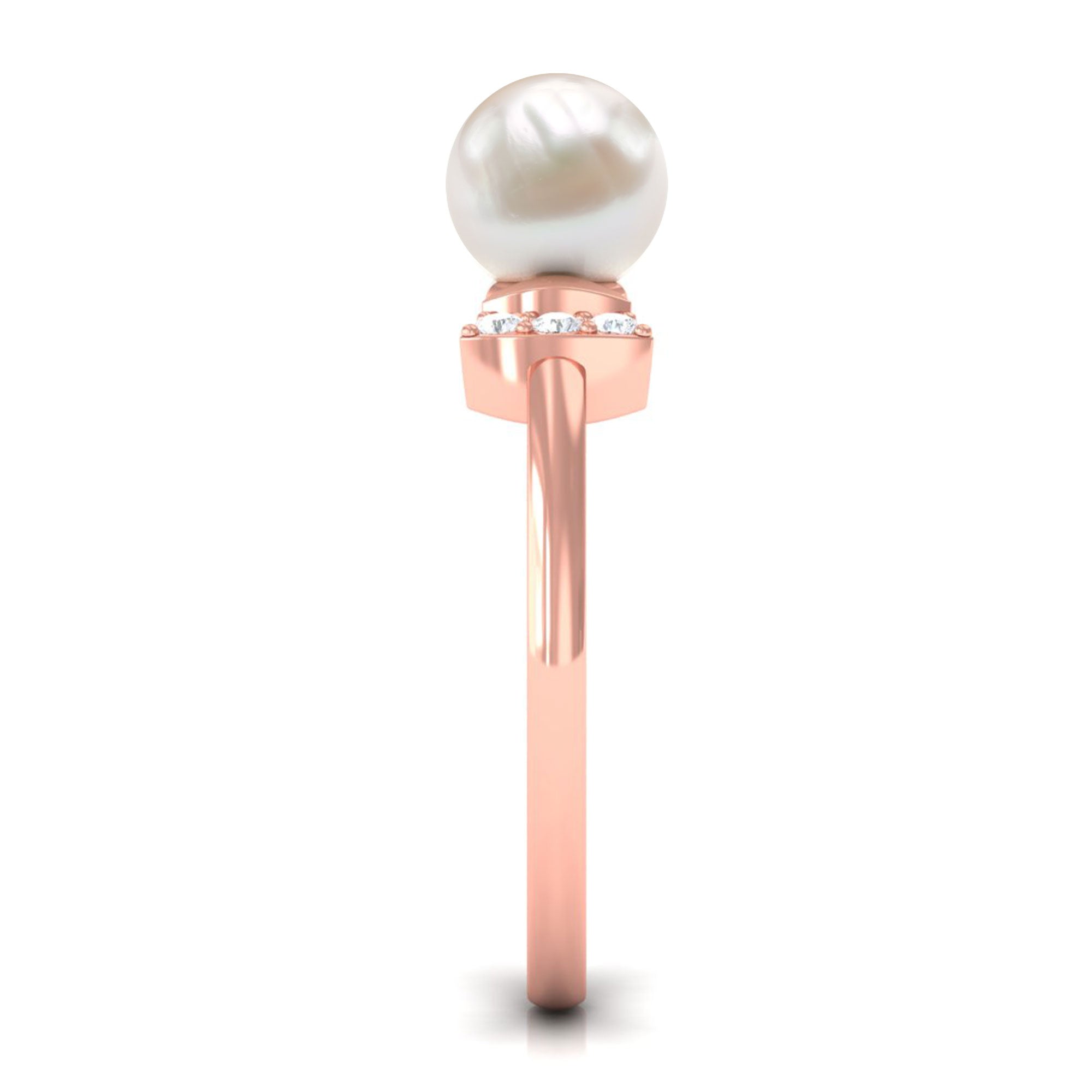 Natural 2 Carat Freshwater Pearl Diamond Engagement Ring with Bow AAA - Rosec Jewels