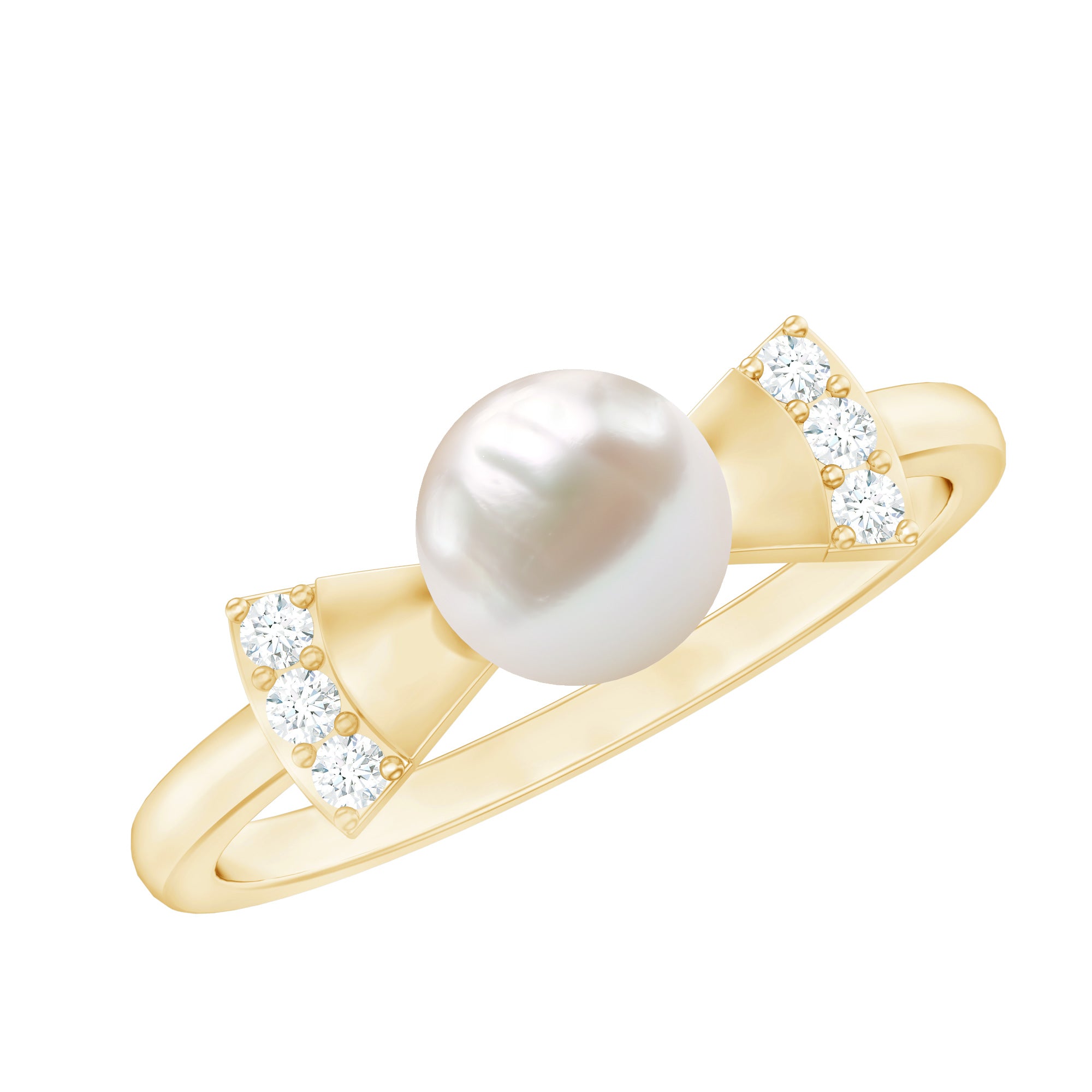 Natural 2 Carat Freshwater Pearl Diamond Engagement Ring with Bow AAA - Rosec Jewels