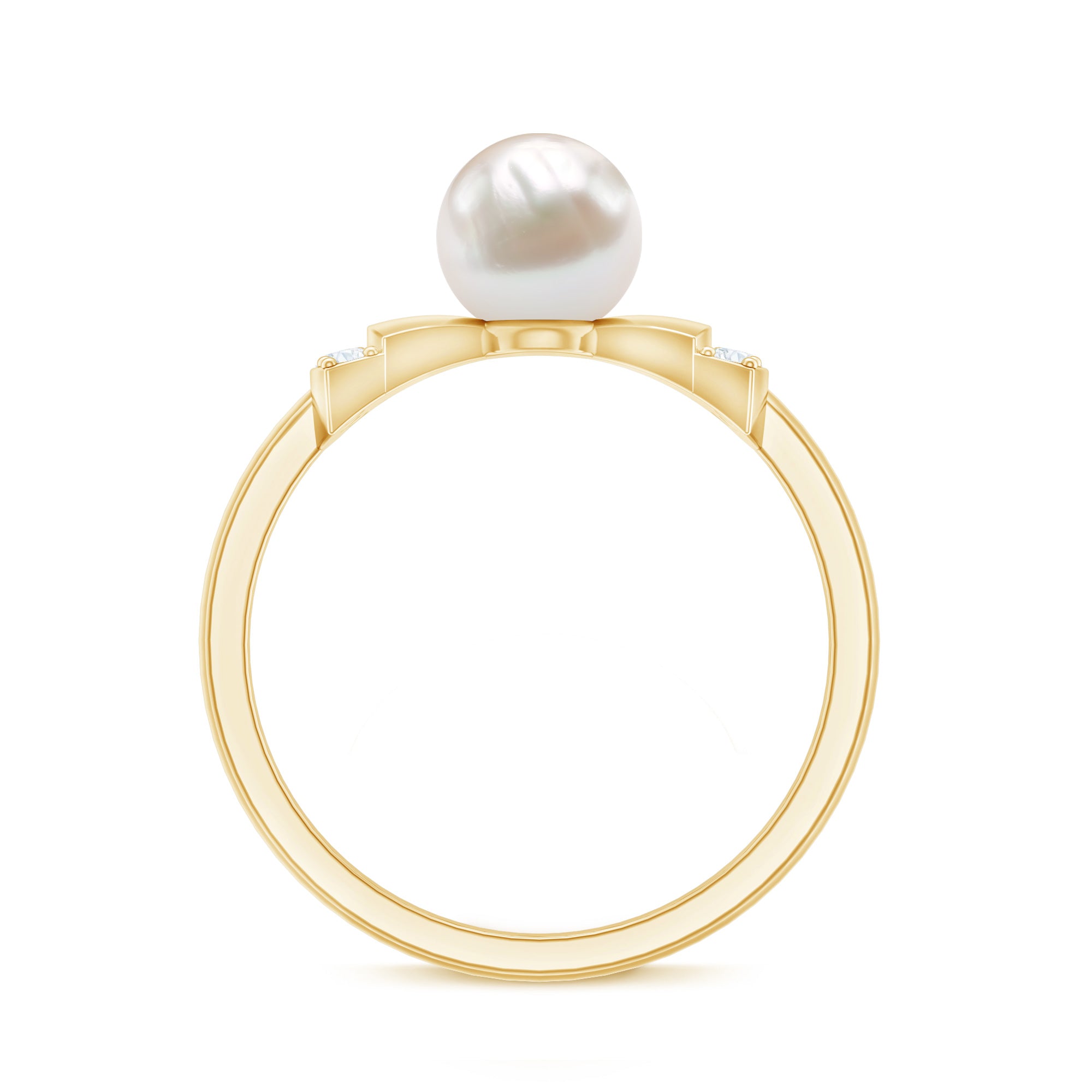Natural 2 Carat Freshwater Pearl Diamond Engagement Ring with Bow AAA - Rosec Jewels