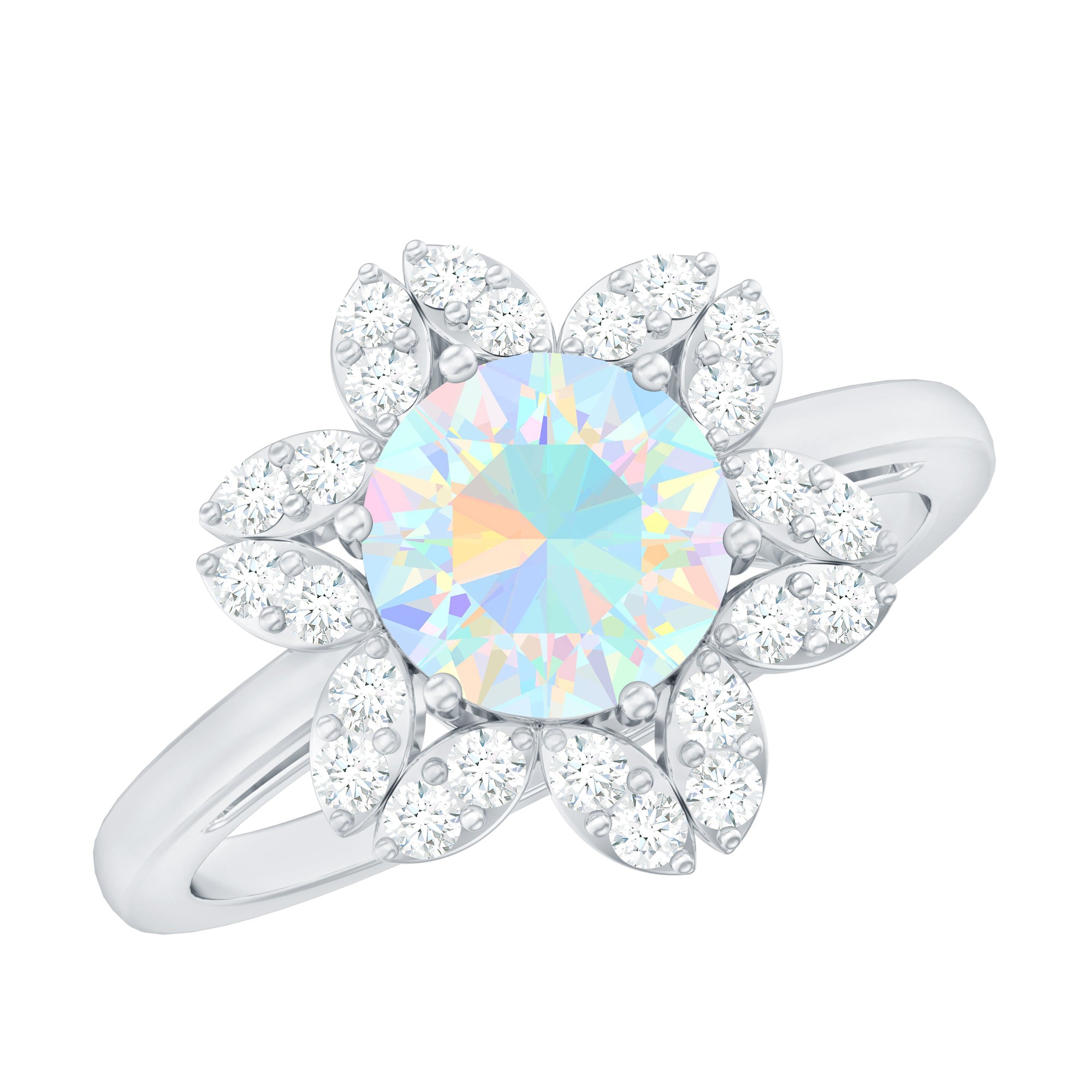 8mm Round Shape Ethiopian Opal Floral Engagement Ring with Diamond