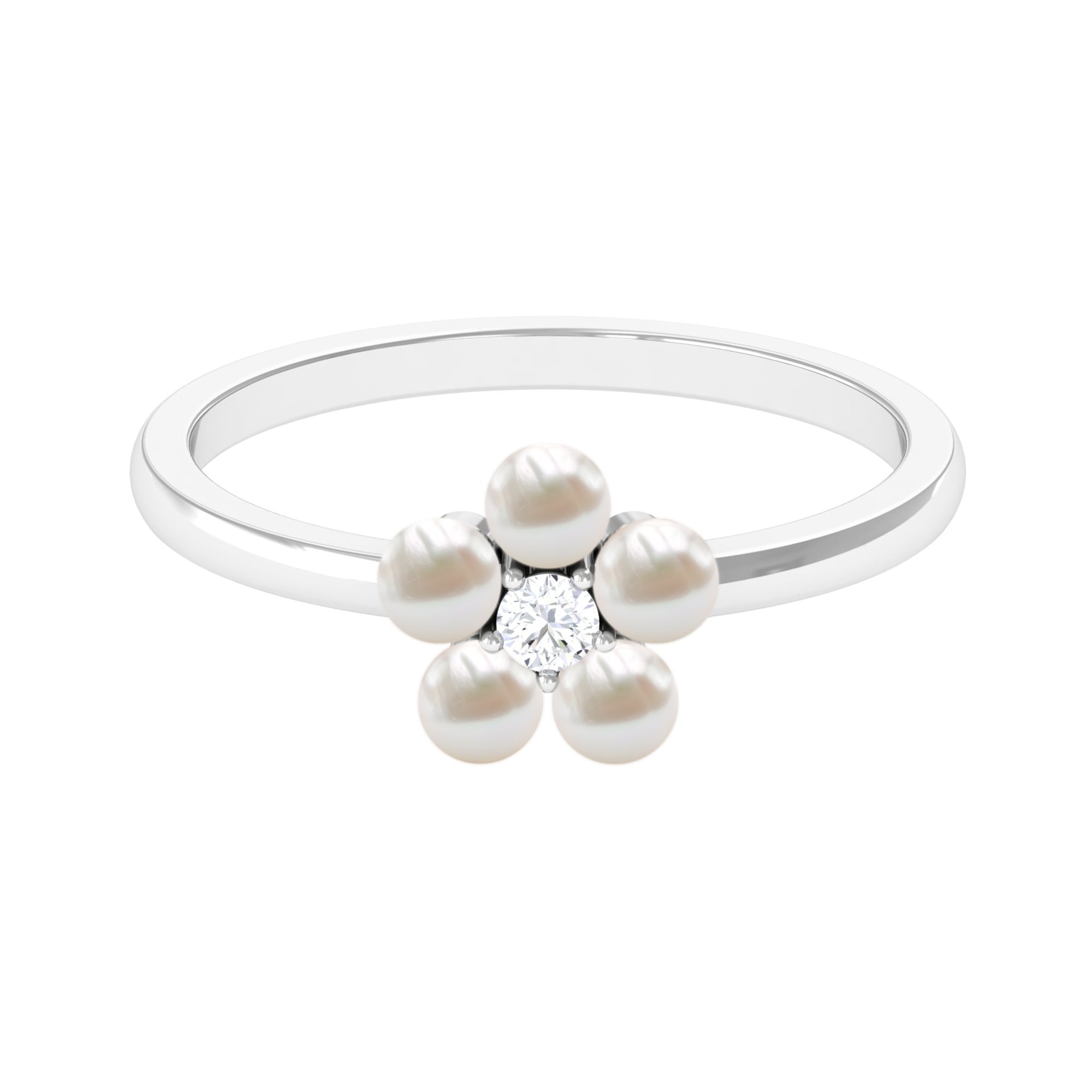 Freshwater Pearl Floral Promise Ring with Moissanite Stone