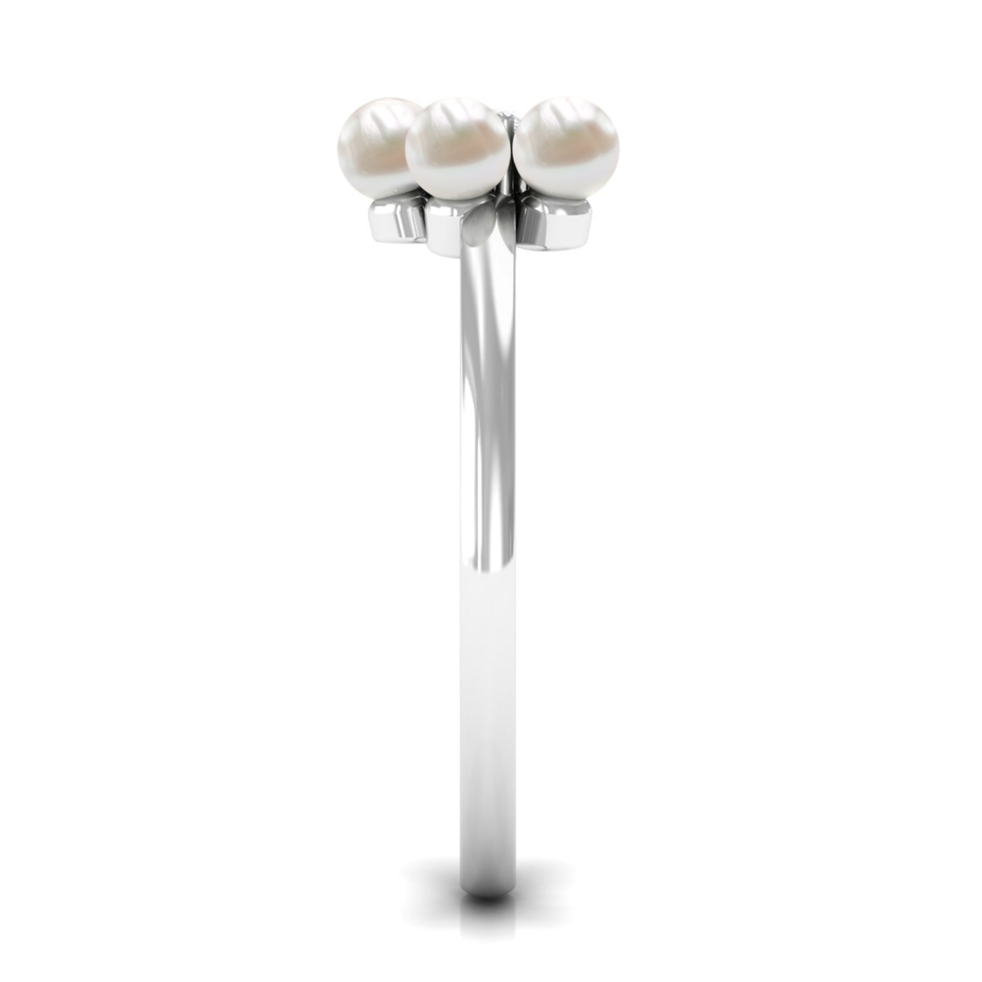 Rosec Jewels-Cultured Freshwater Pearl Flower Promise Ring with Lab Diamond