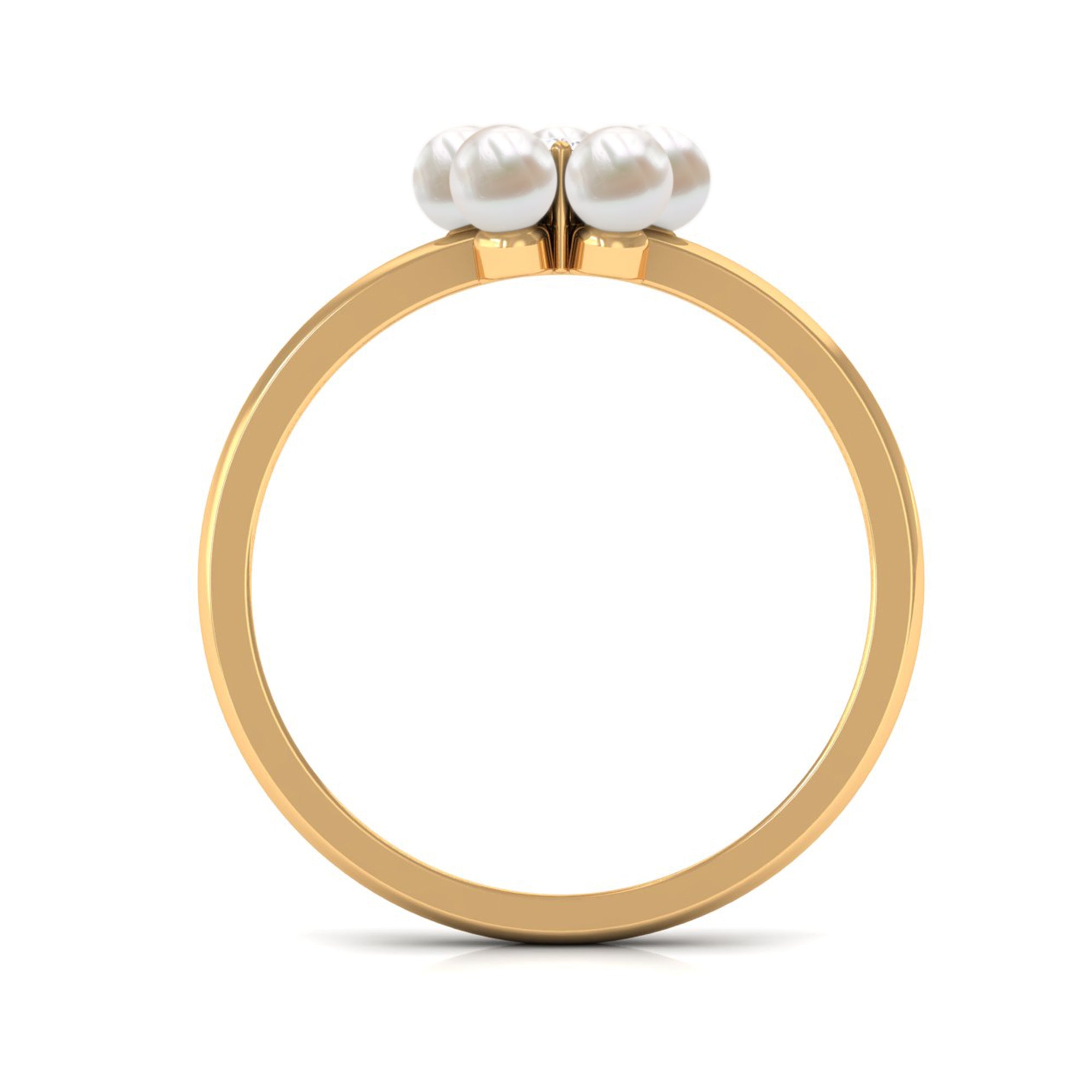 Rosec Jewels-Cultured Freshwater Pearl Flower Promise Ring with Lab Diamond