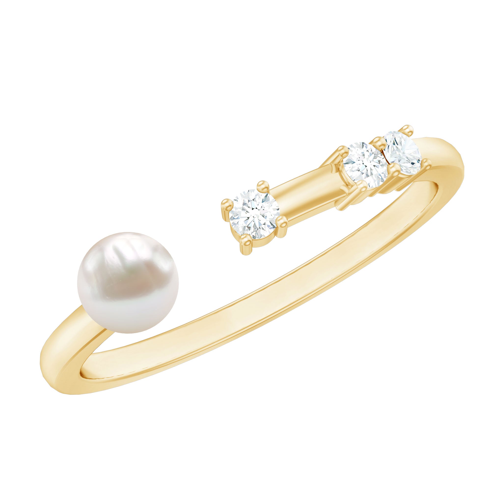 Rosec Jewels-Natural 2 Carat Freshwater Pearl Promise Ring with Diamond