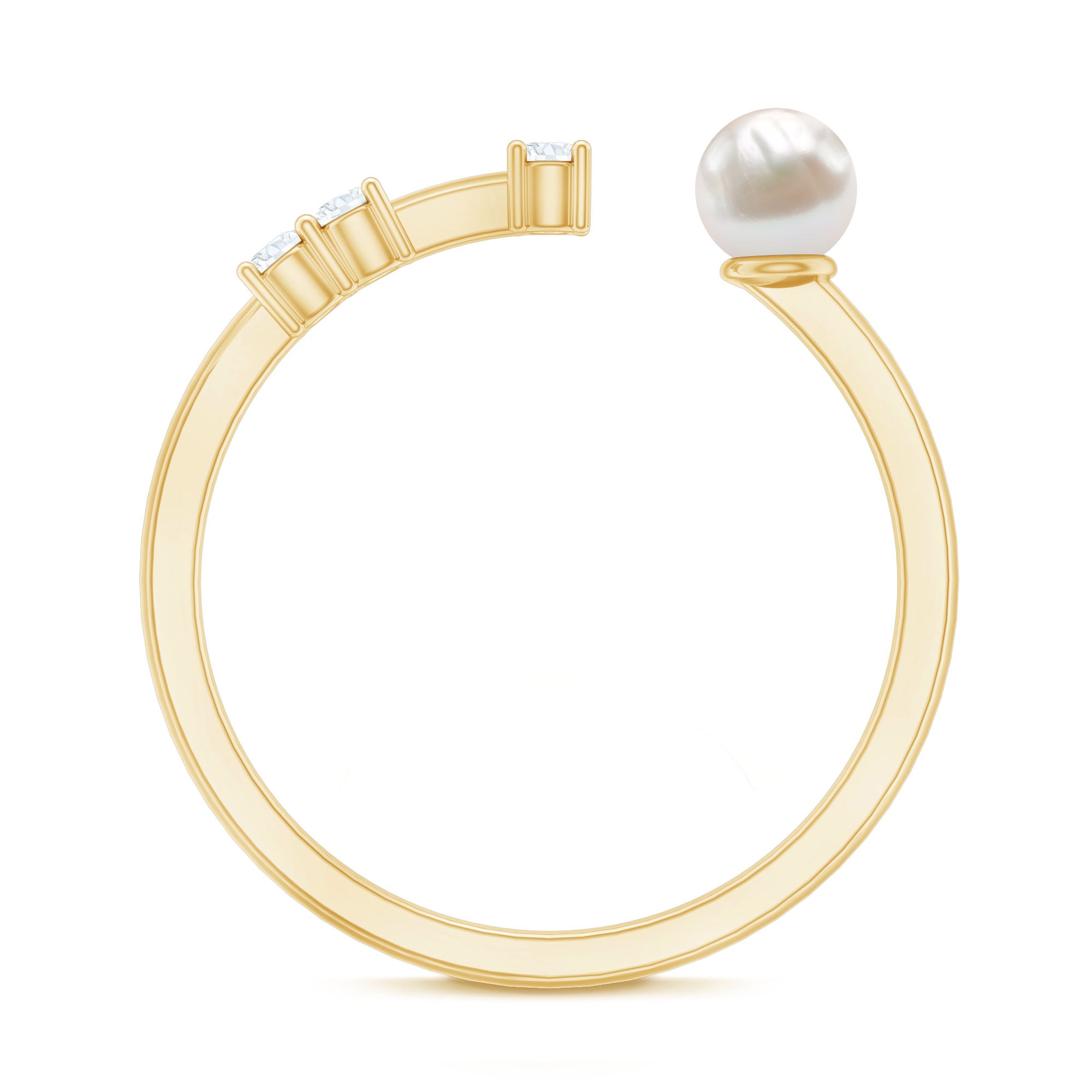 Rosec Jewels-Natural 2 Carat Freshwater Pearl Promise Ring with Diamond
