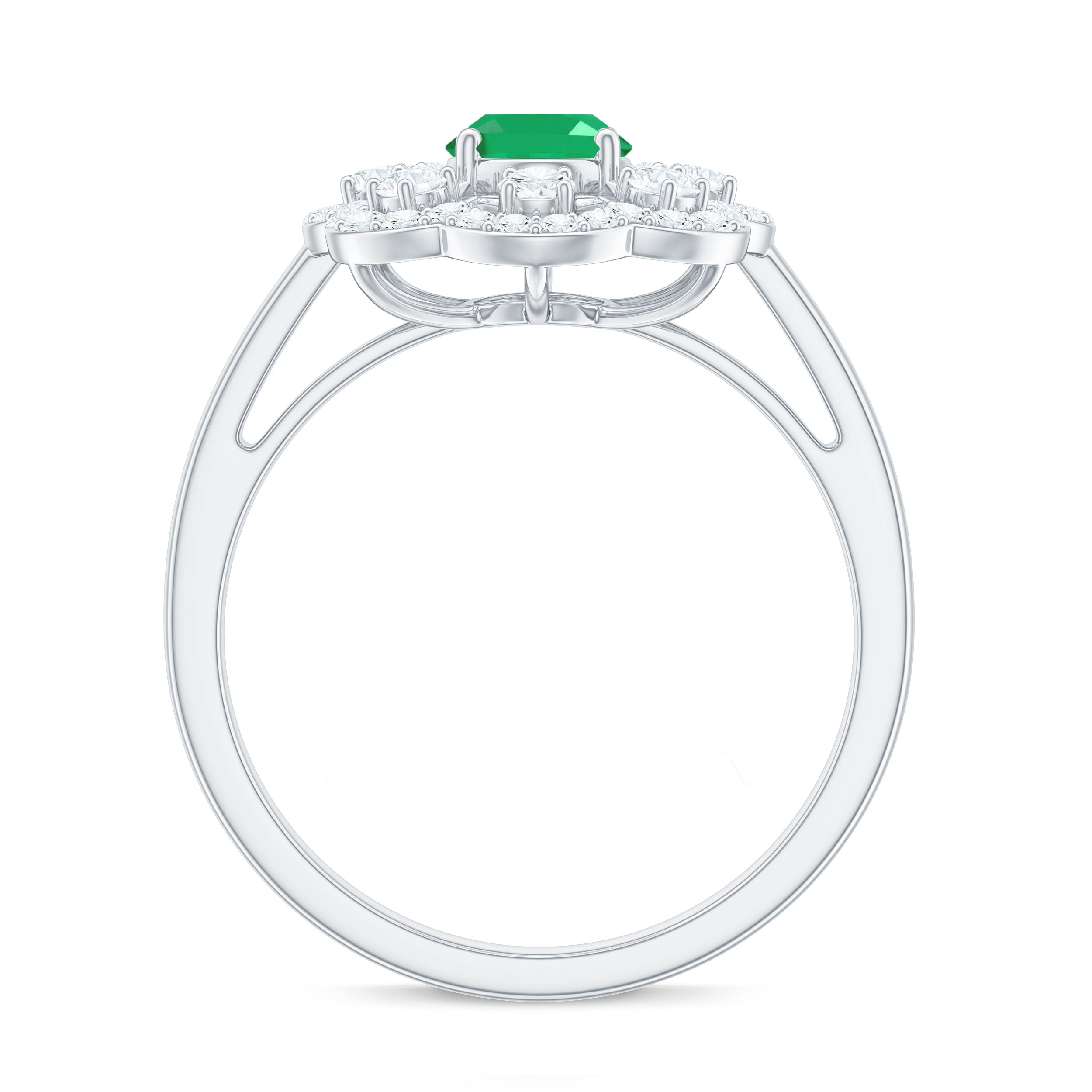 0.7 Carat Oval Emerald Designer Engagement Ring with Diamond AAA - Rosec Jewels