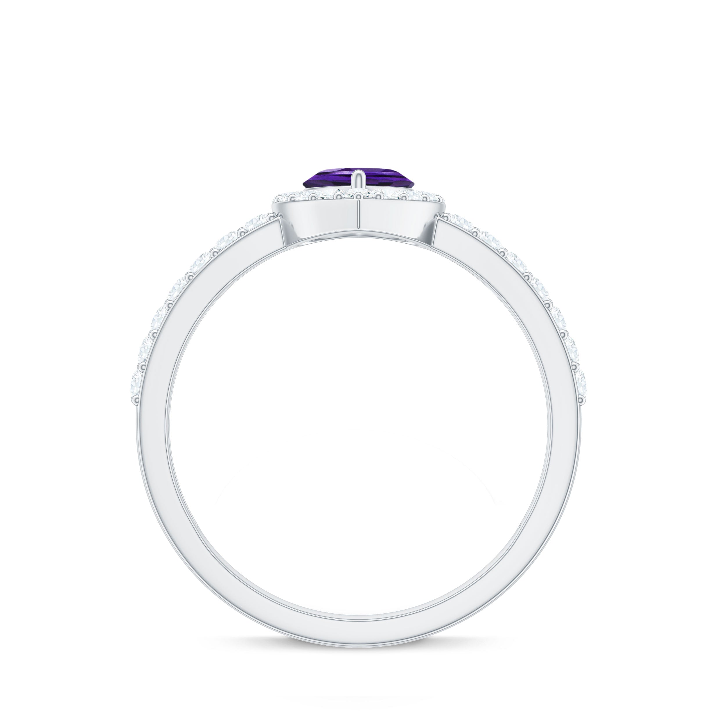 Heart Shape Amethyst and Diamond Halo Engagement Ring AAA - Rosec Jewels