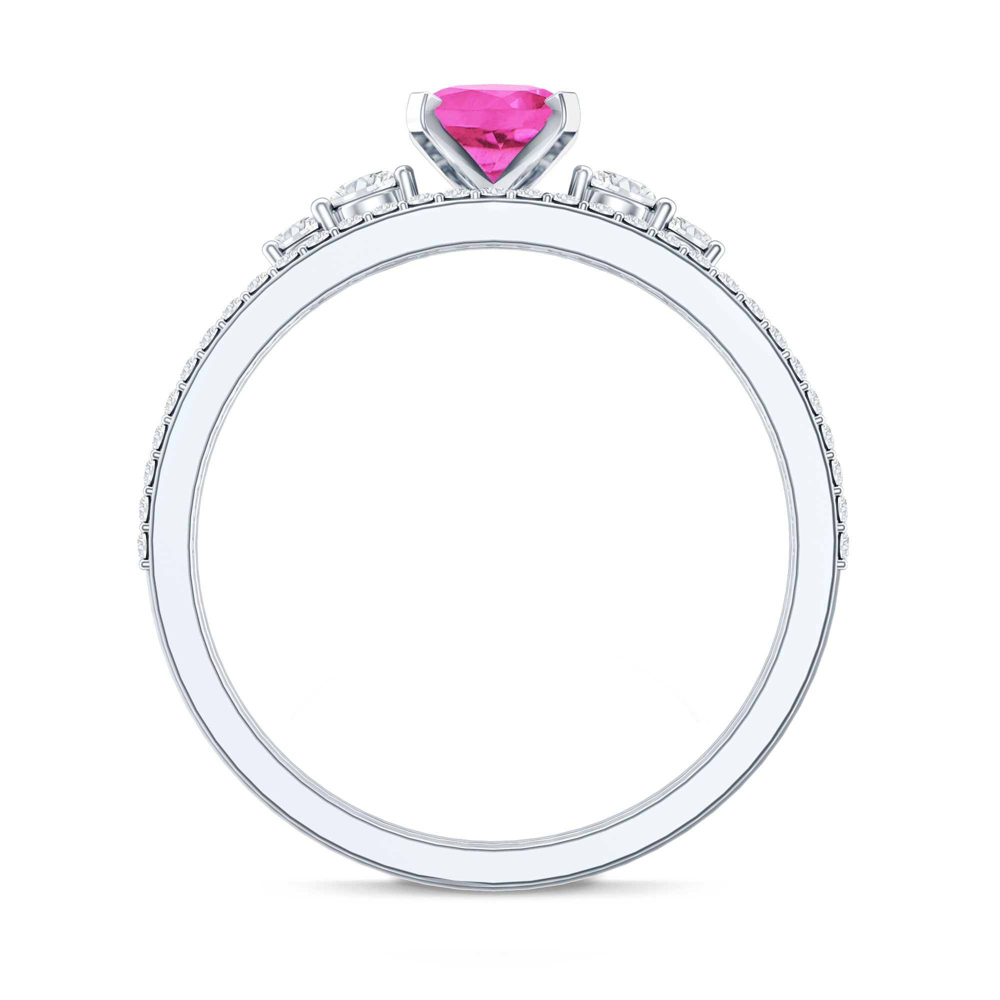 1.50 CT Oval Cut Solitaire Created Pink Sapphire Ring Set with Diamond AAAA - Rosec Jewels