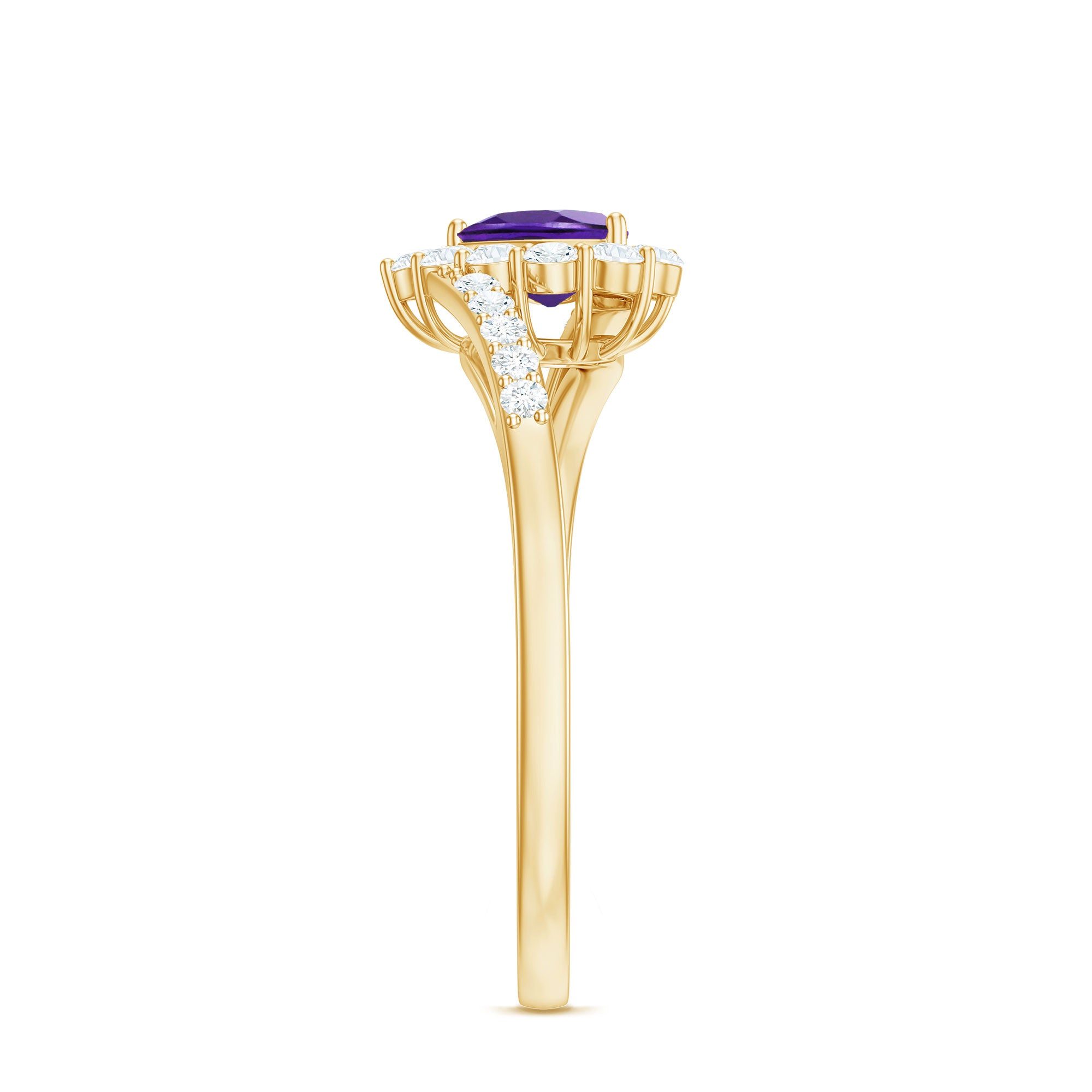 Real 0.9 Carat Amethyst Heart Engagement Ring with Diamond Halo AAA - Rosec Jewels